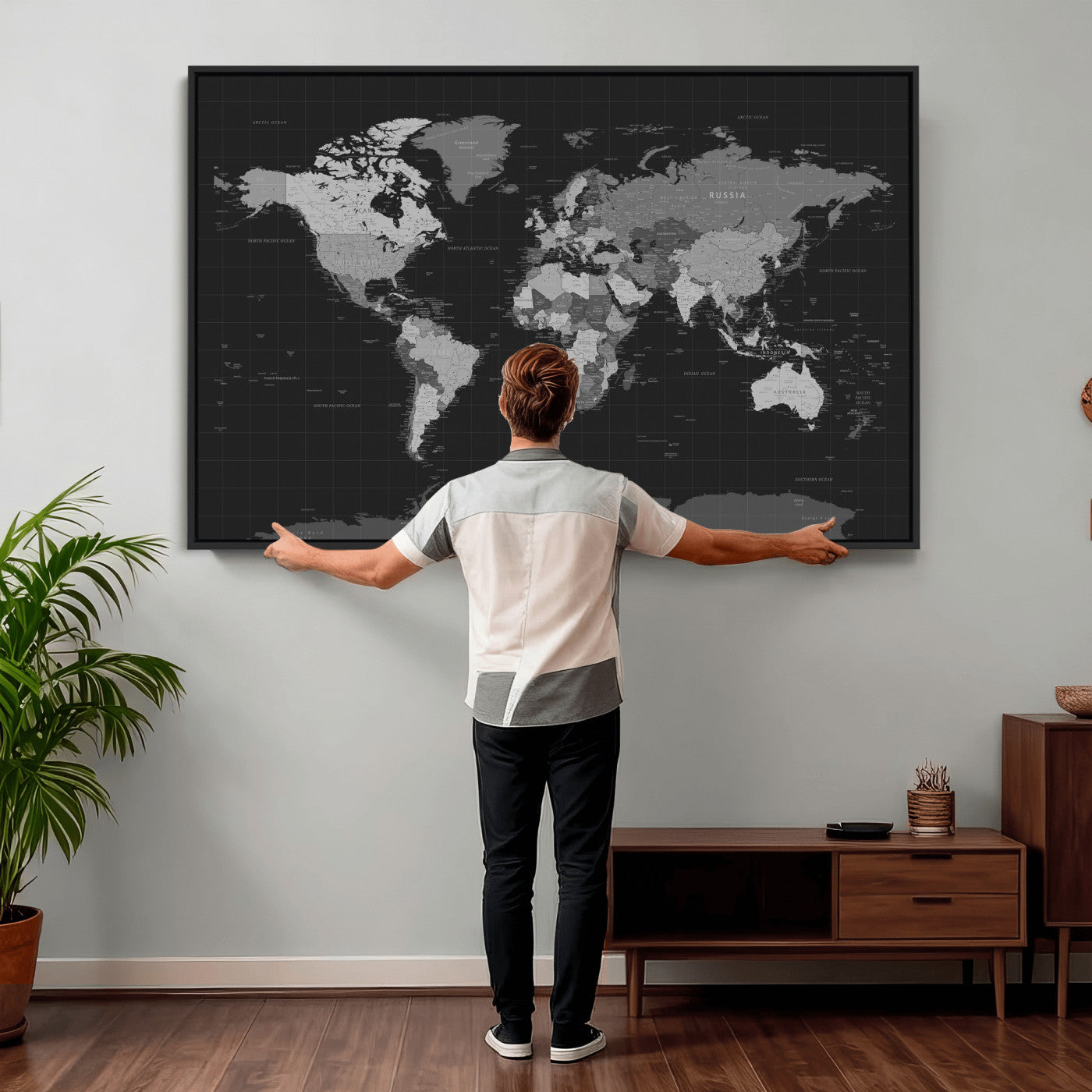 46160121-MGV-CV-36X24 - World Map Wall Art Canvas Print, Modern Decorative Framed Map Artwork Prints for Living Room, Office, Bedroom Wall Decor