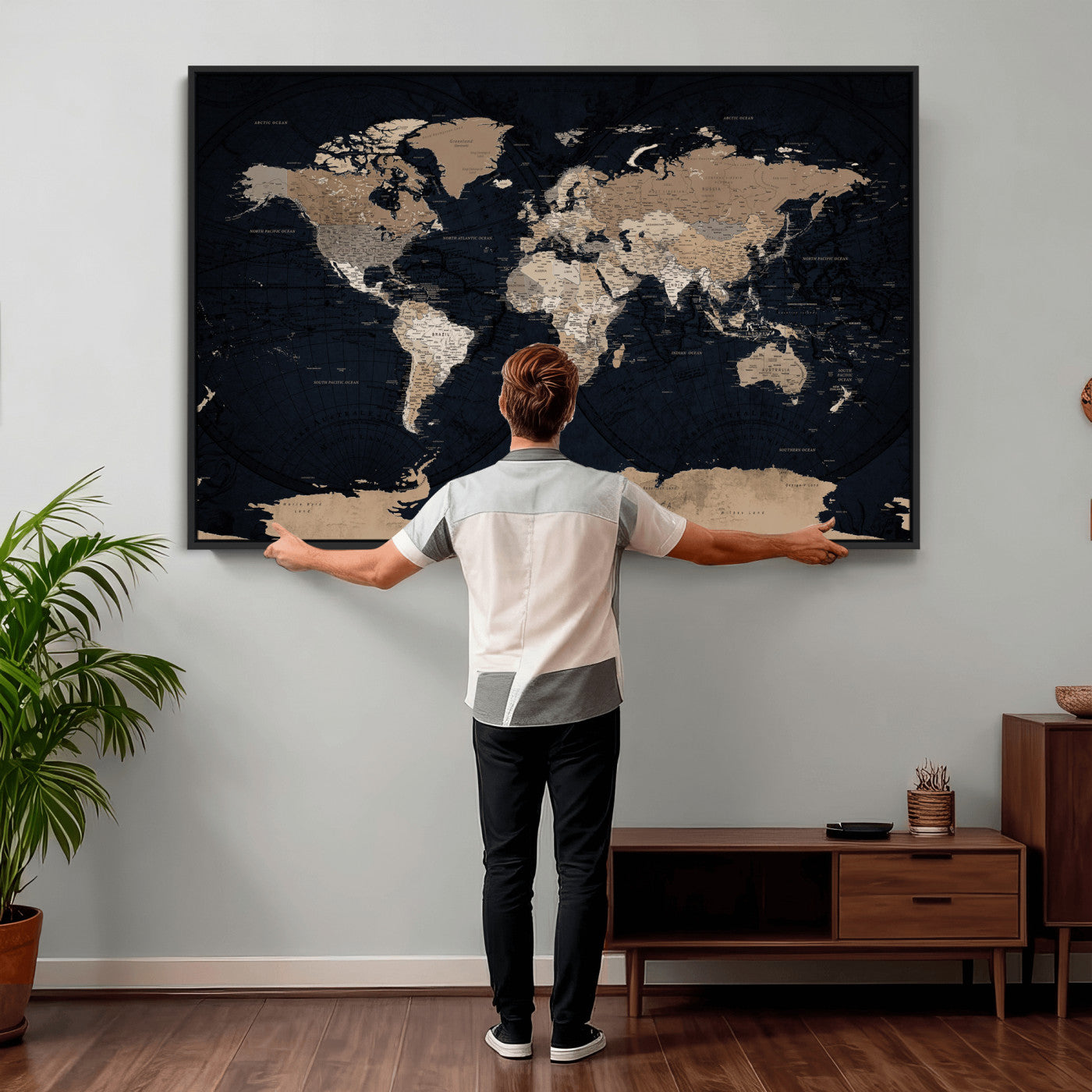 25812727-MGV-CV-36X24 - World Map Wall Art Canvas Print, Modern Decorative Framed Map Artwork Prints for Living Room, Office, Bedroom Wall Decor
