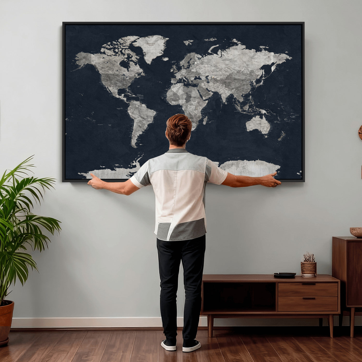 53886659-MGV-CV-36X24 - World Map Wall Art Canvas Print, Modern Decorative Framed Map Artwork Prints for Living Room, Office, Bedroom Wall Decor