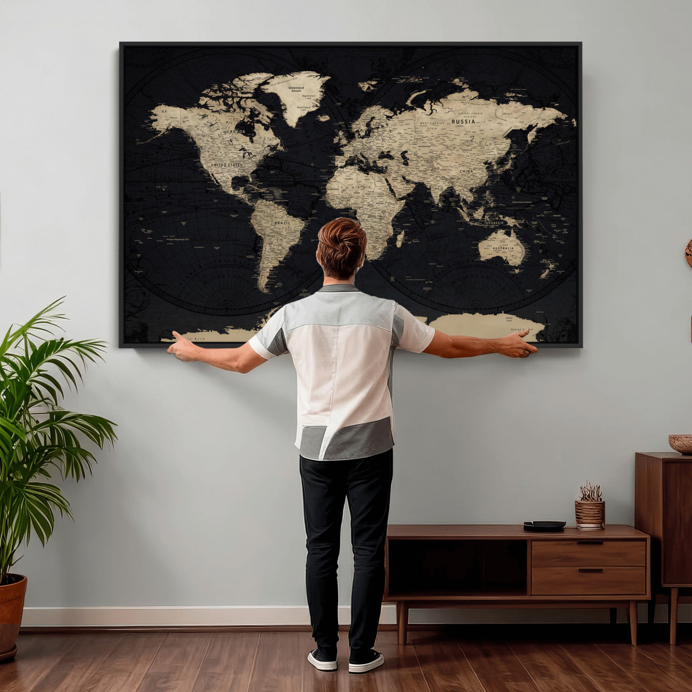 61835687-MGV-CV-36X24 - World Map Wall Art Canvas Print, Modern Decorative Framed Map Artwork Prints for Living Room, Office, Bedroom Wall Decor