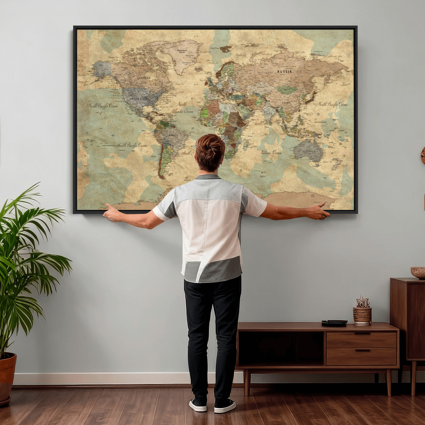 72396478-MGV-CV-36X24 - World Map Wall Art Canvas Print, Modern Decorative Framed Map Artwork Prints for Living Room, Office, Bedroom Wall Decor