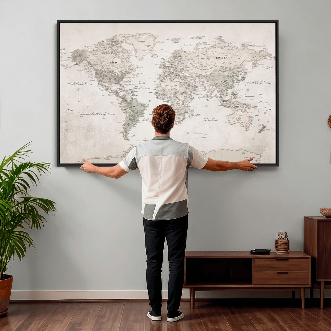 90355419-MGV-CV-36X24 - World Map Wall Art Canvas Print, Modern Decorative Framed Map Artwork Prints for Living Room, Office, Bedroom Wall Decor