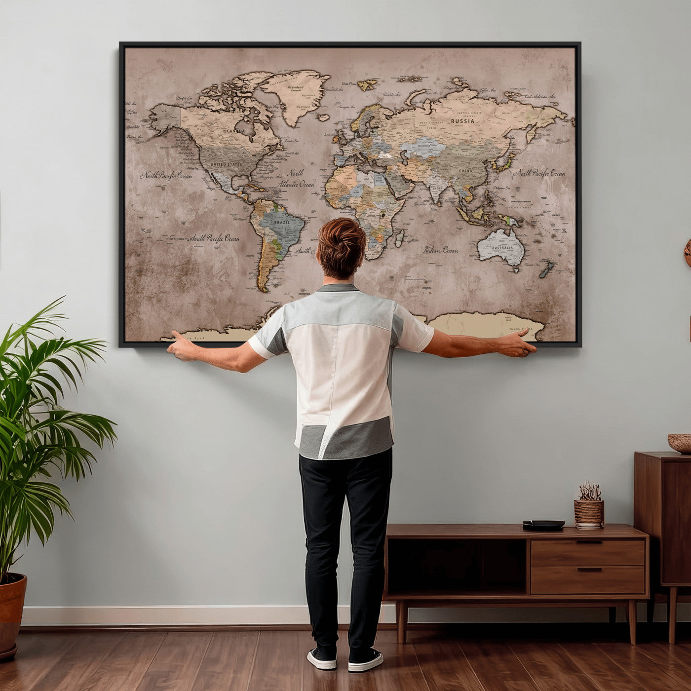91471273-MGV-CV-36X24 - World Map Wall Art Canvas Print, Modern Decorative Framed Map Artwork Prints for Living Room, Office, Bedroom Wall Decor