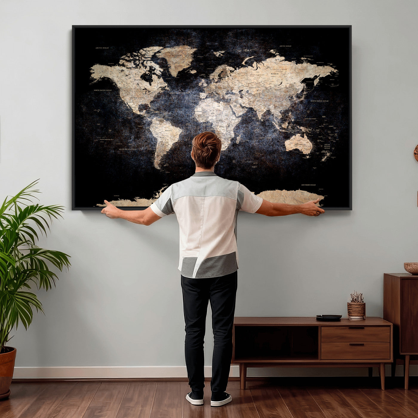 56713386-MGV-CV-36X24 - World Map Wall Art Canvas Print, Modern Decorative Framed Map Artwork Prints for Living Room, Office, Bedroom Wall Decor
