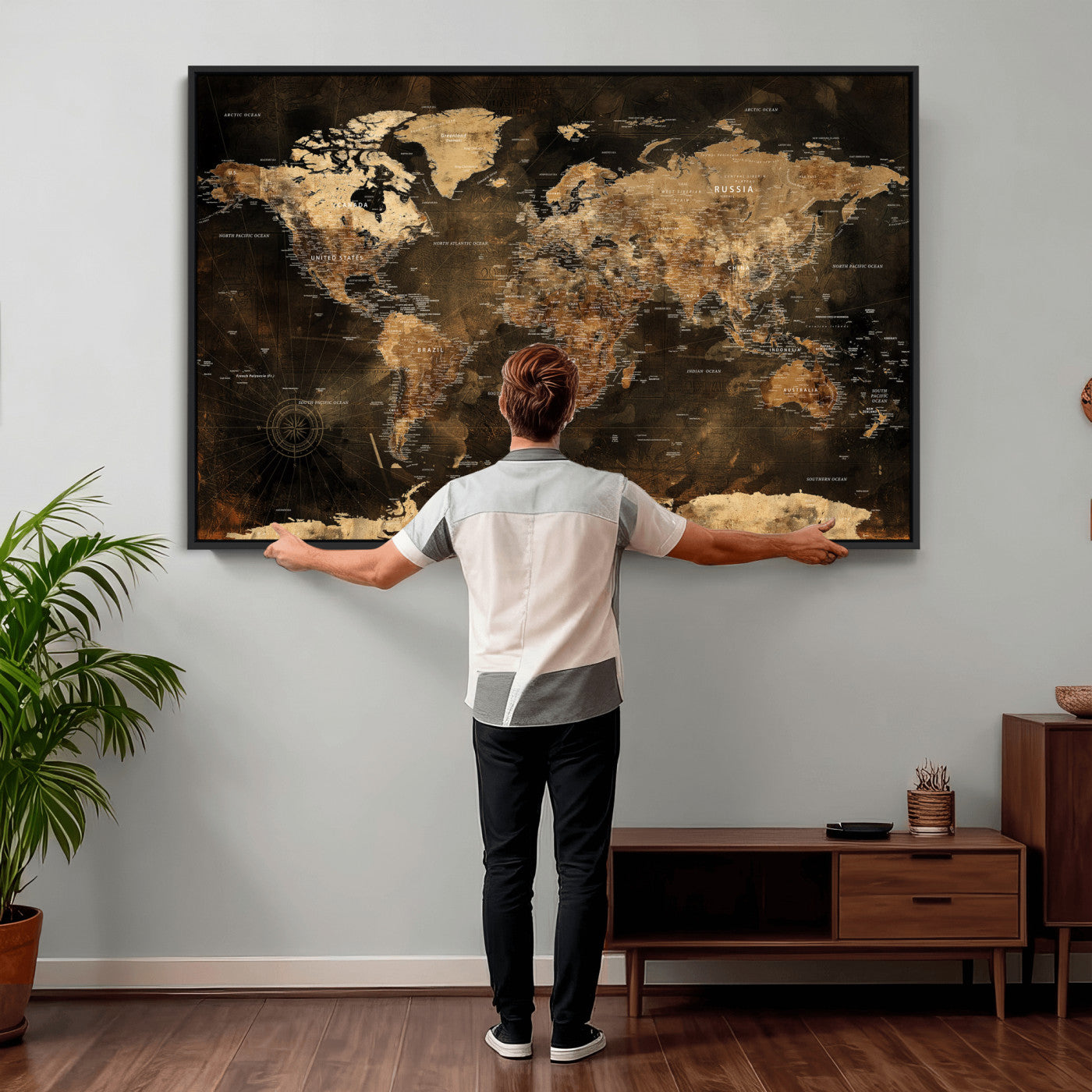 97742922-MGV-CV-36X24 - World Map Wall Art Canvas Print, Modern Decorative Framed Map Artwork Prints for Living Room, Office, Bedroom Wall Decor