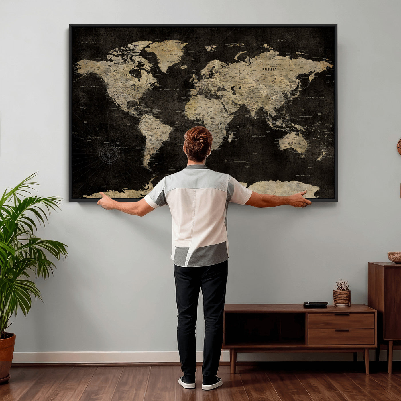 60653880-MGV-CV-36X24 - World Map Wall Art Canvas Print, Modern Decorative Framed Map Artwork Prints for Living Room, Office, Bedroom Wall Decor