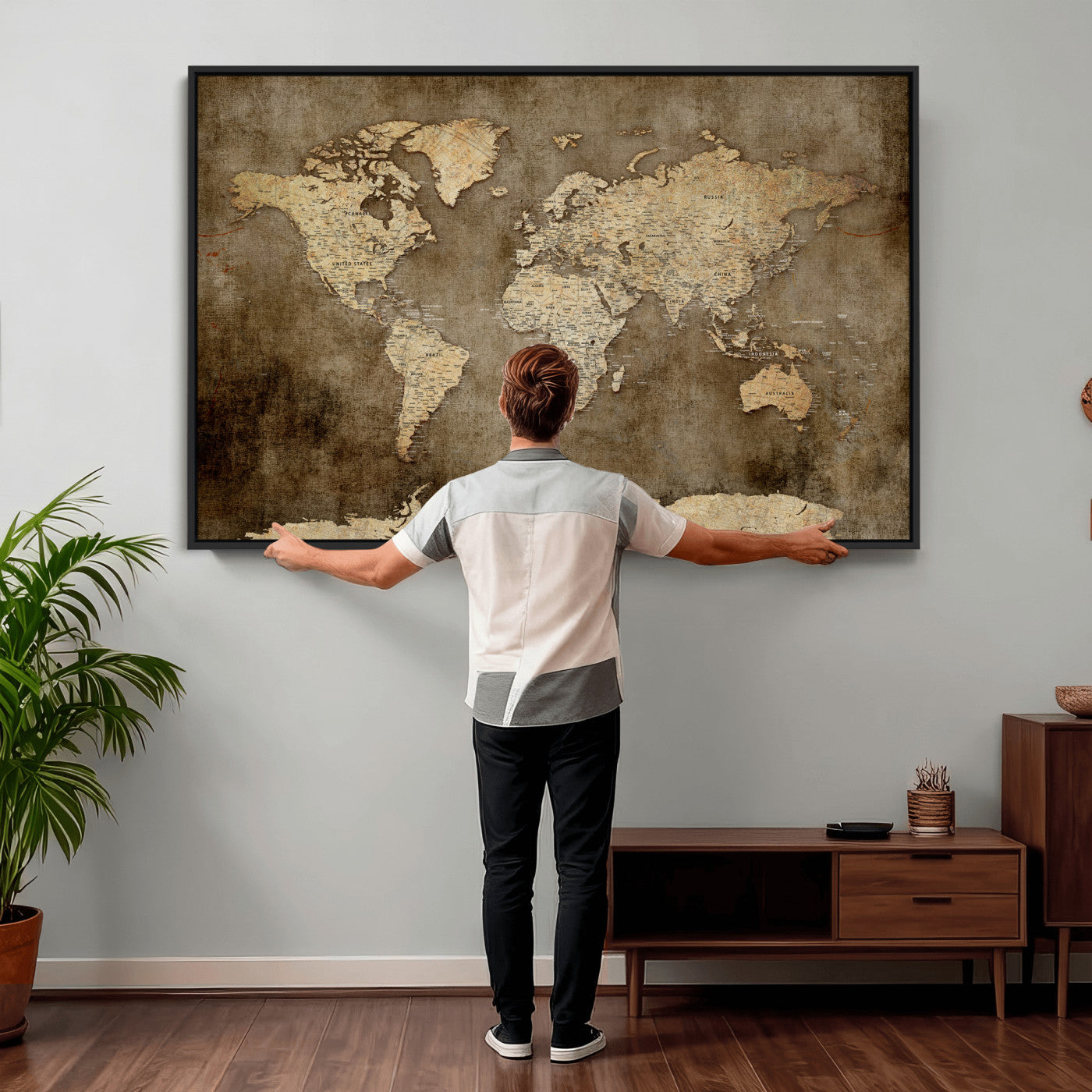 35847542-MGV-CV-36X24 - World Map Wall Art Canvas Print, Modern Decorative Framed Map Artwork Prints for Living Room, Office, Bedroom Wall Decor