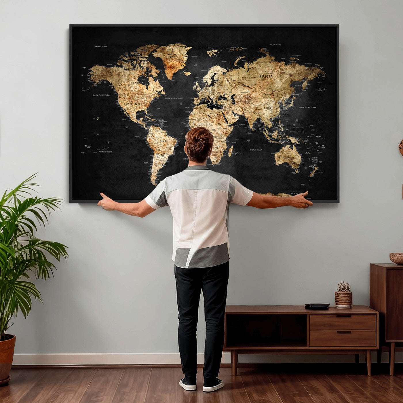 23568589-MGV-CV-36X24 - World Map Wall Art Canvas Print, Modern Decorative Framed Map Artwork Prints for Living Room, Office, Bedroom Wall Decor