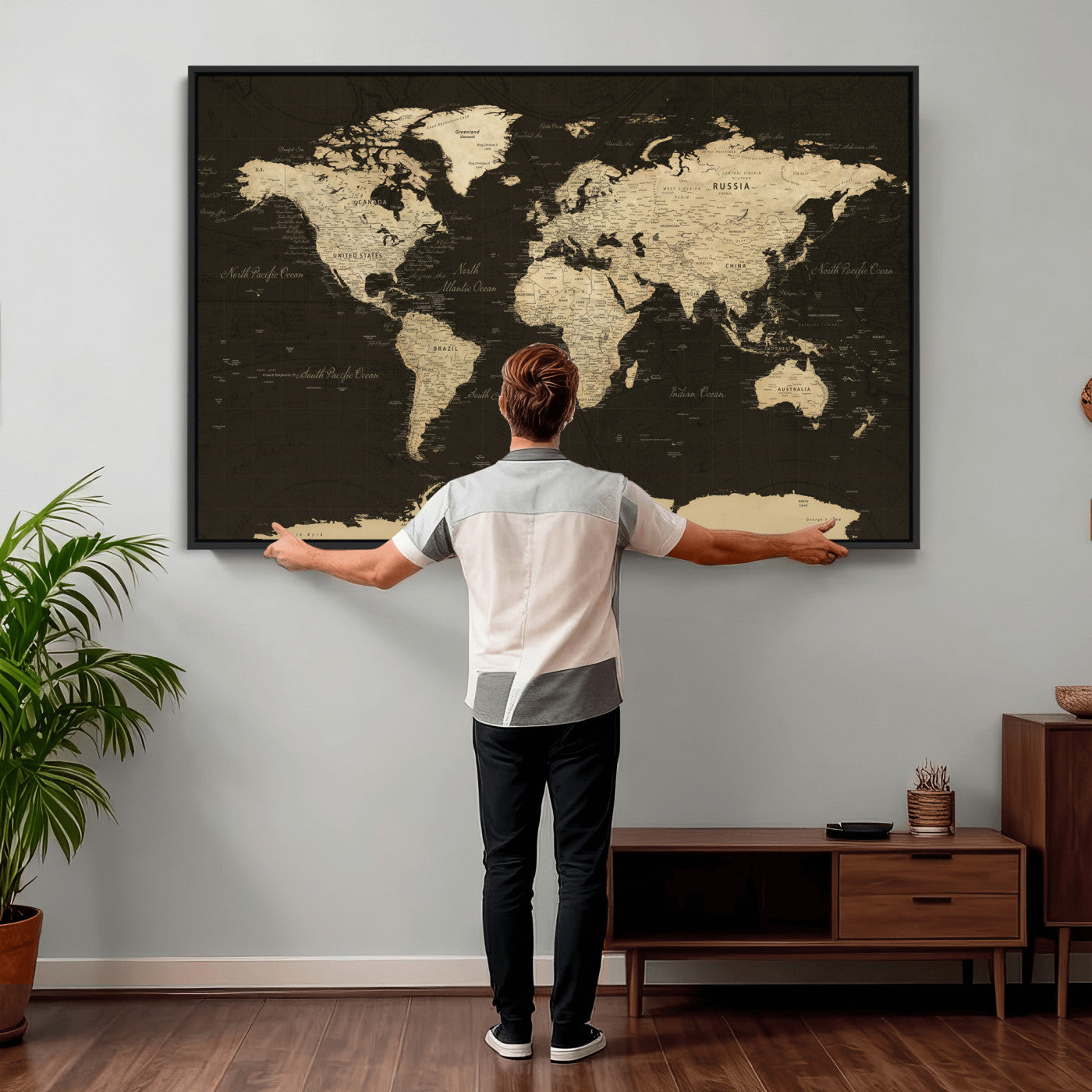 89024244-MGV-CV-36X24 - World Map Wall Art Canvas Print, Modern Decorative Framed Map Artwork Prints for Living Room, Office, Bedroom Wall Decor