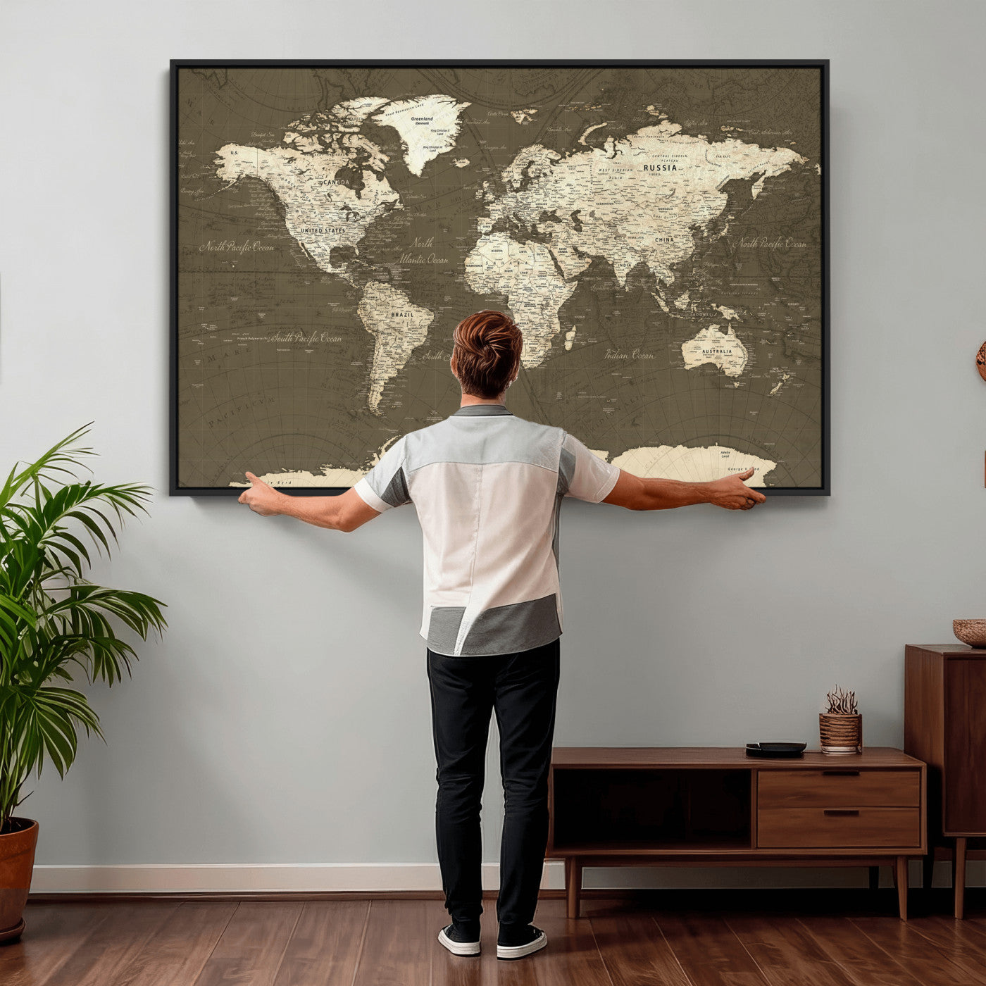 33202610-MGV-CV-36X24 - World Map Wall Art Canvas Print, Modern Decorative Framed Map Artwork Prints for Living Room, Office, Bedroom Wall Decor
