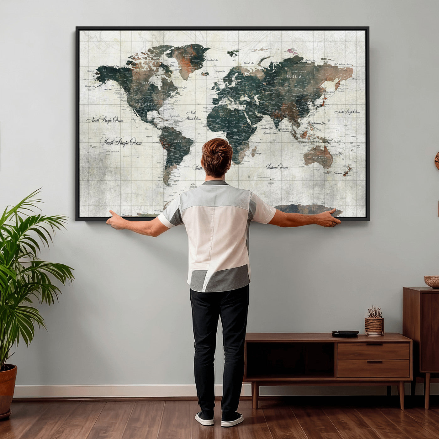 91179593-MGV-CV-36X24 - World Map Wall Art Canvas Print, Modern Decorative Framed Map Artwork Prints for Living Room, Office, Bedroom Wall Decor