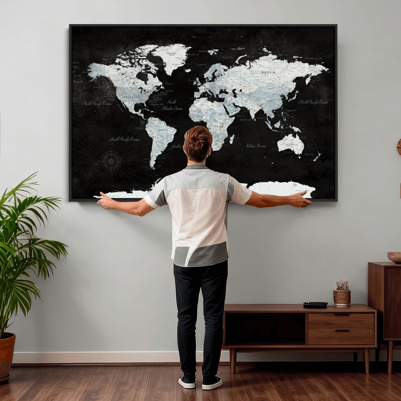 28664806-MGV-CV-36X24 - World Map Wall Art Canvas Print, Modern Decorative Framed Map Artwork Prints for Living Room, Office, Bedroom Wall Decor