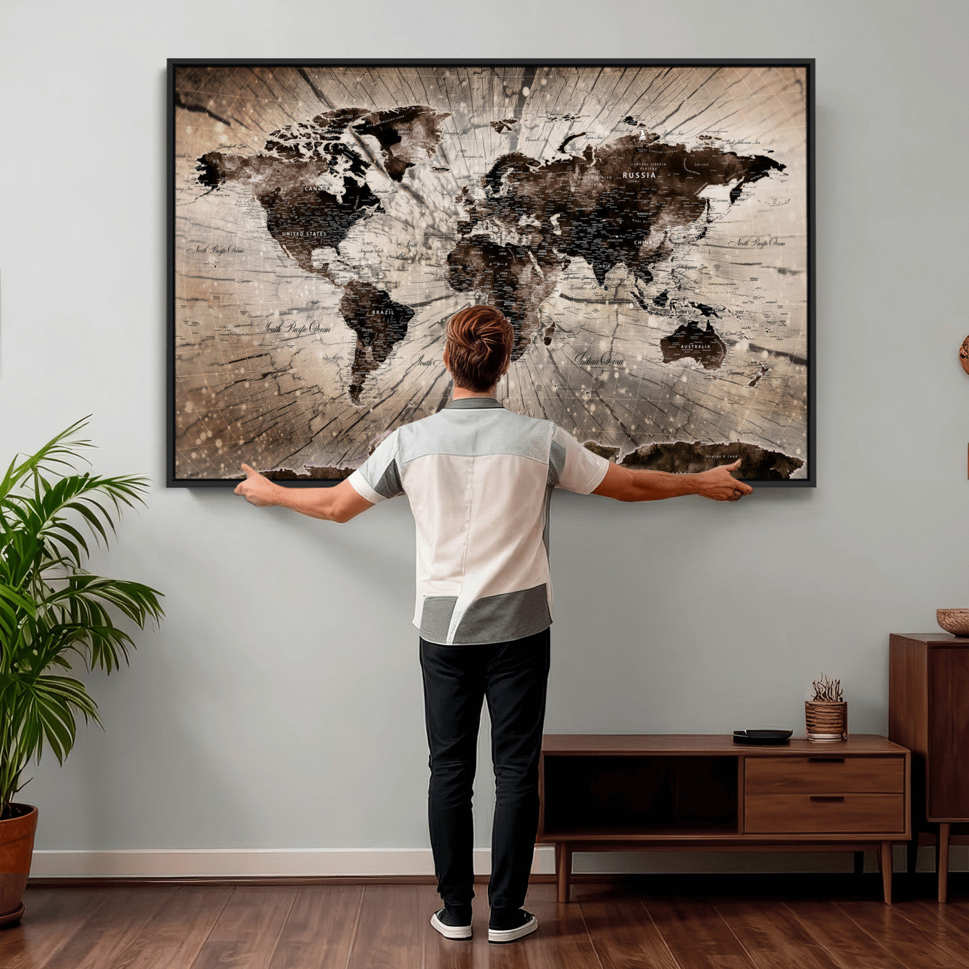 94623295-MGV-CV-36X24 - World Map Wall Art Canvas Print, Modern Decorative Framed Map Artwork Prints for Living Room, Office, Bedroom Wall Decor