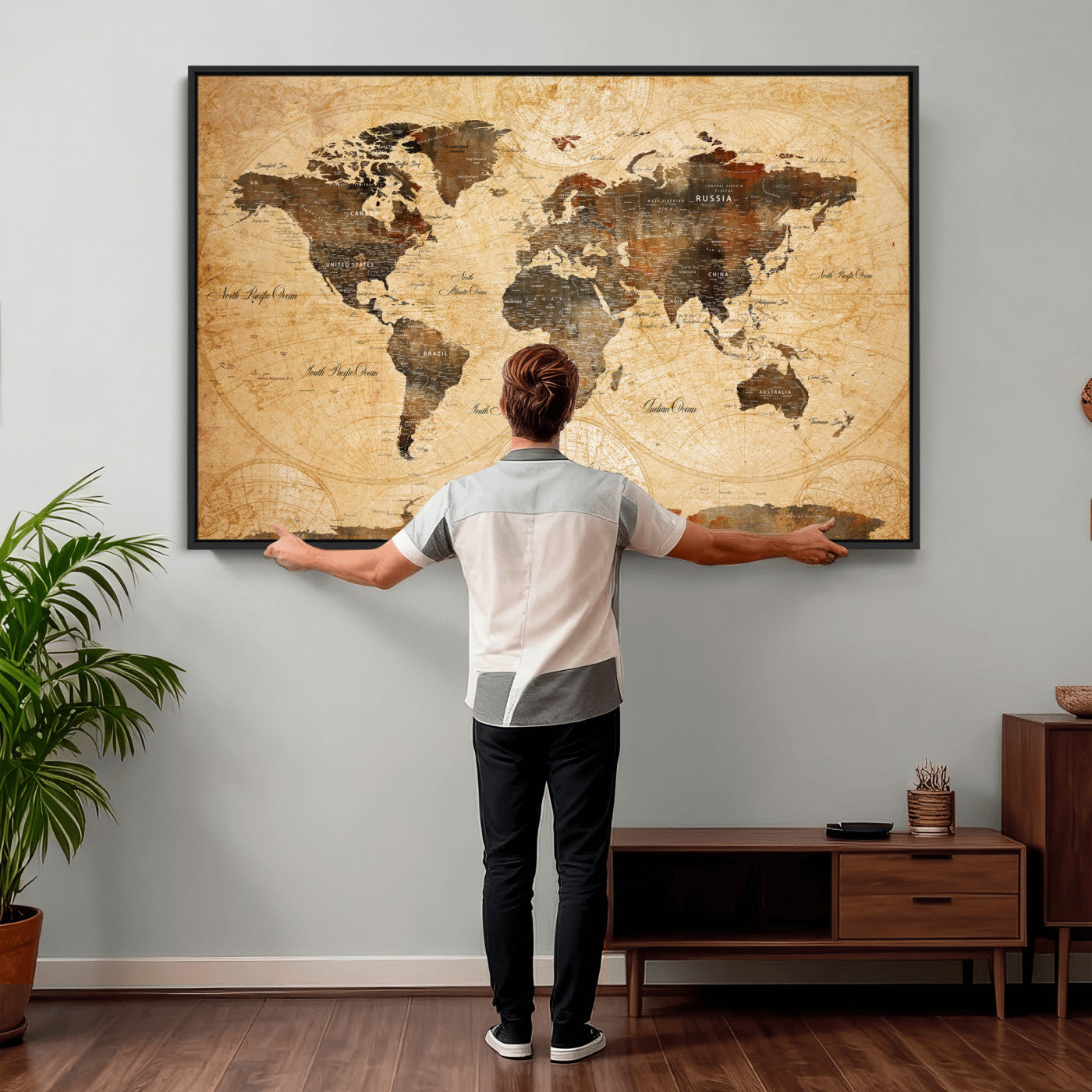 63156625-MGV-CV-36X24 - World Map Wall Art Canvas Print, Modern Decorative Framed Map Artwork Prints for Living Room, Office, Bedroom Wall Decor