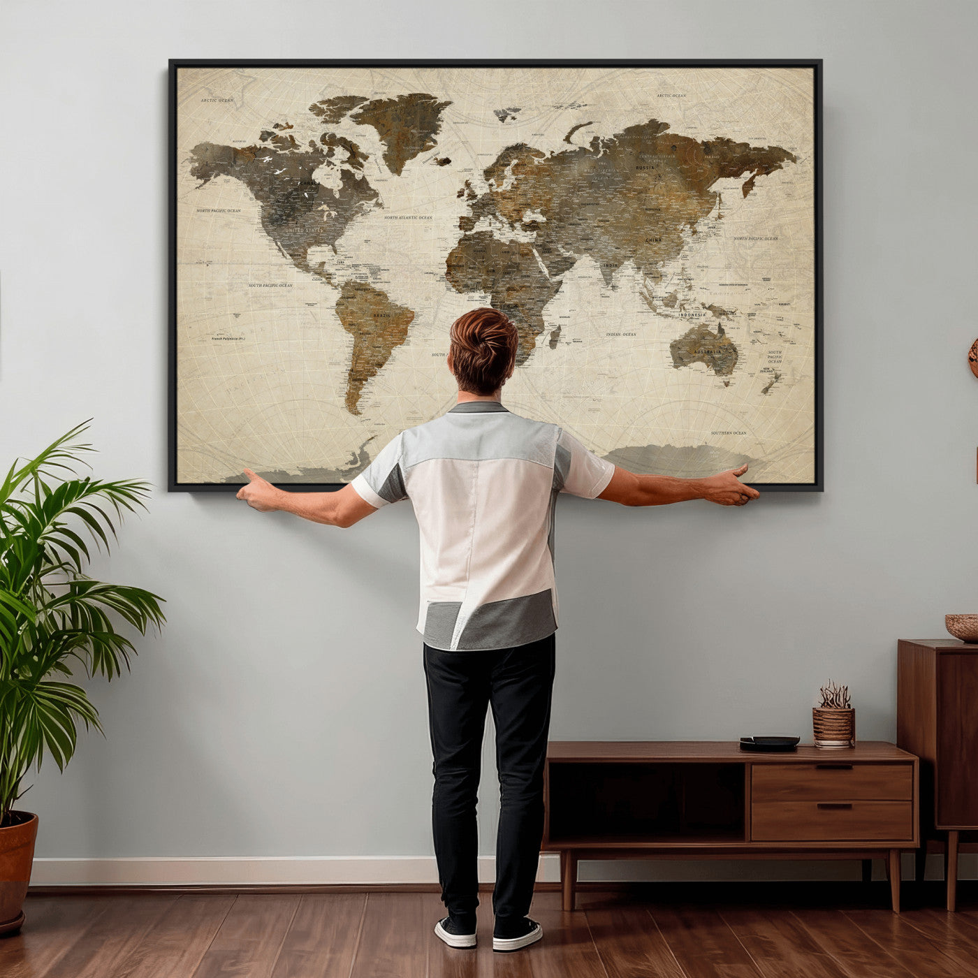 49623468-MGV-CV-36X24 - World Map Wall Art Canvas Print, Modern Decorative Framed Map Artwork Prints for Living Room, Office, Bedroom Wall Decor