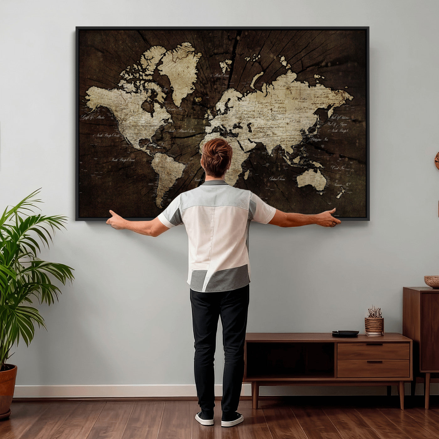 40991509-MGV-CV-36X24 - World Map Wall Art Canvas Print, Modern Decorative Framed Map Artwork Prints for Living Room, Office, Bedroom Wall Decor