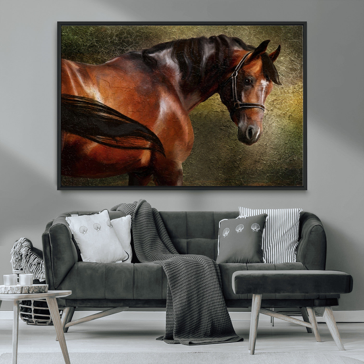 76810-MGV-CV-36X24-Majestic Brown Horse Wall Art Canvas Print – Framed Equestrian Artwork with Elegant Stallion Artwork for Home or Office Decor