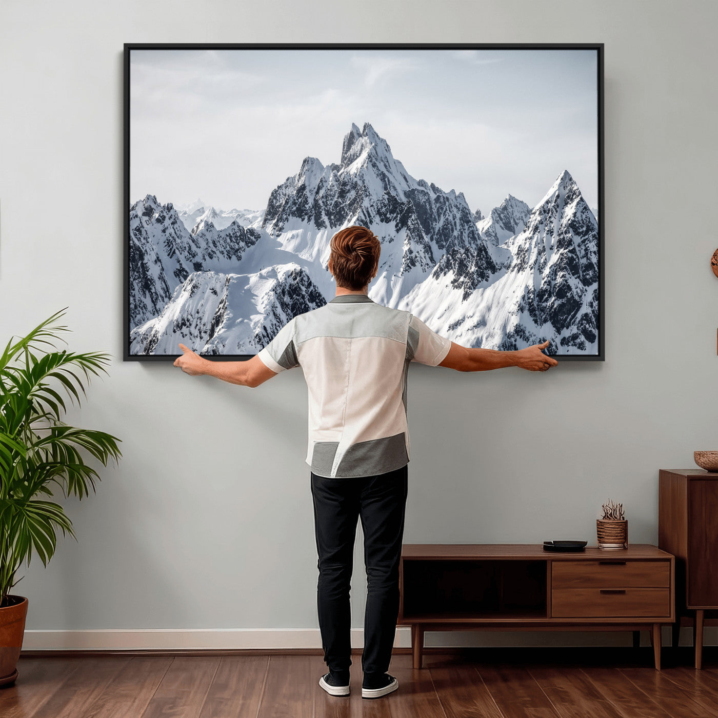 33126265-MGV-CV-36X24 - Snowy Mountain Range Canvas Print, Alpine Peaks Landscape Wall Art, Framed Canvas Ready to Hang