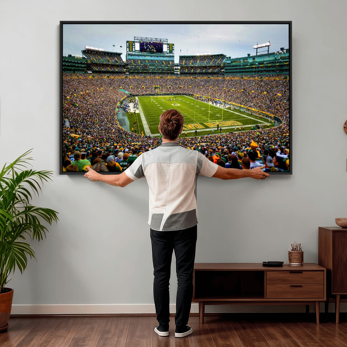 56521752-MGV-CV-36X24 - Green Bay Packers Stadium Wall Art Canvas Print, Lambeau Field Football Stadium Artwork, Framed Wall Art Ready to Hang