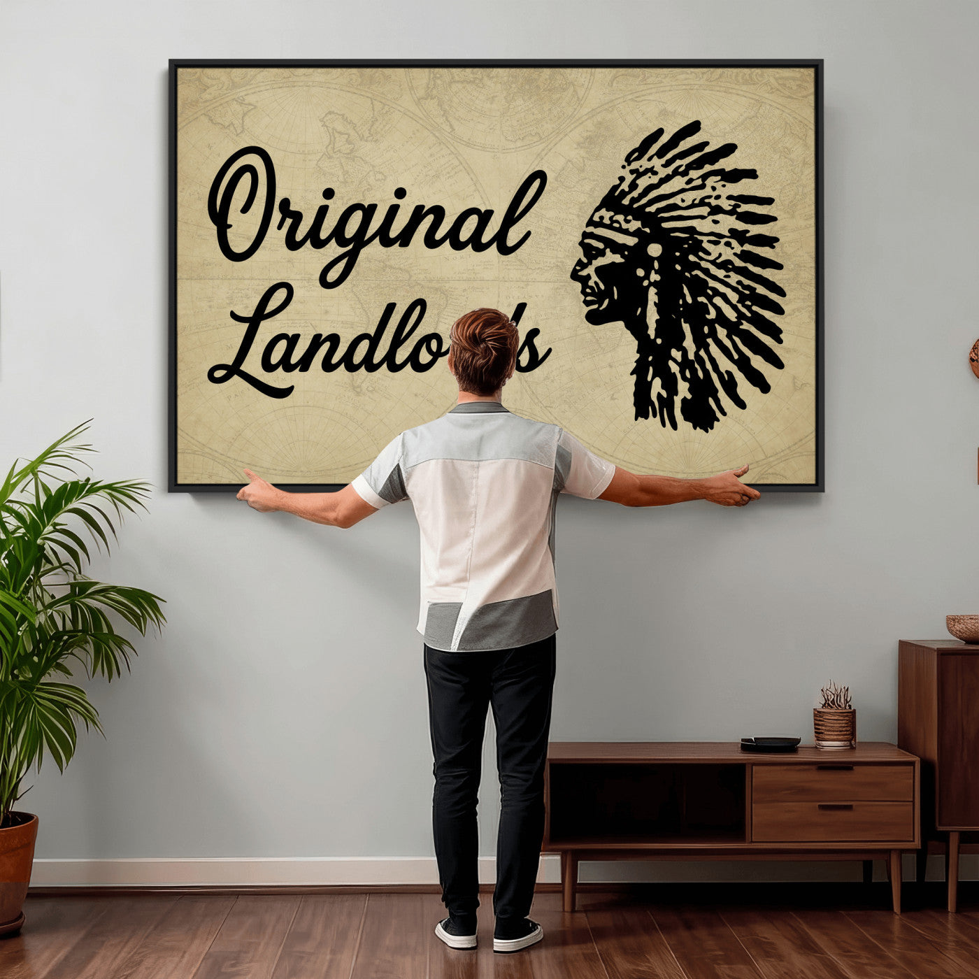 56844712-MGV-CV-36X24 - Original Landlords Wall Art Canvas Print, Native American Silhouette Artwork, Framed Wall Art Ready to Hang