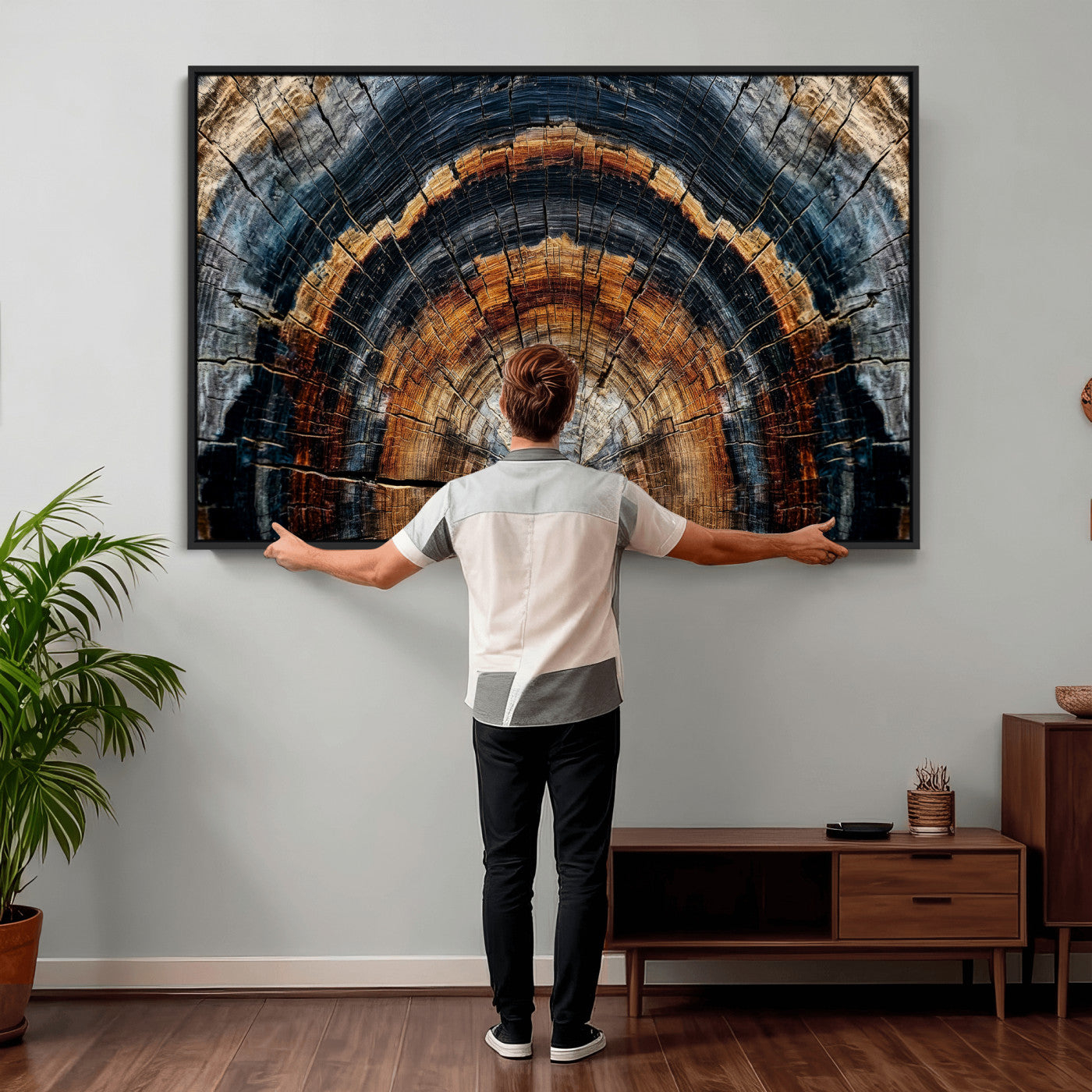 92693966A-MGV-CV-36X24 - Abstract Wood Grain Canvas Print, Tree Ring Pattern Wall Art, Framed Canvas Ready to Hang