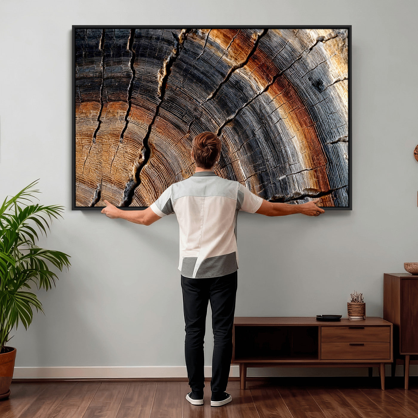 92693966E-MGV-CV-36X24 - Framed Large Abstract Wood Grain Canvas Print, Tree Ring Pattern Wall Art, Framed Canvas Ready to Hang