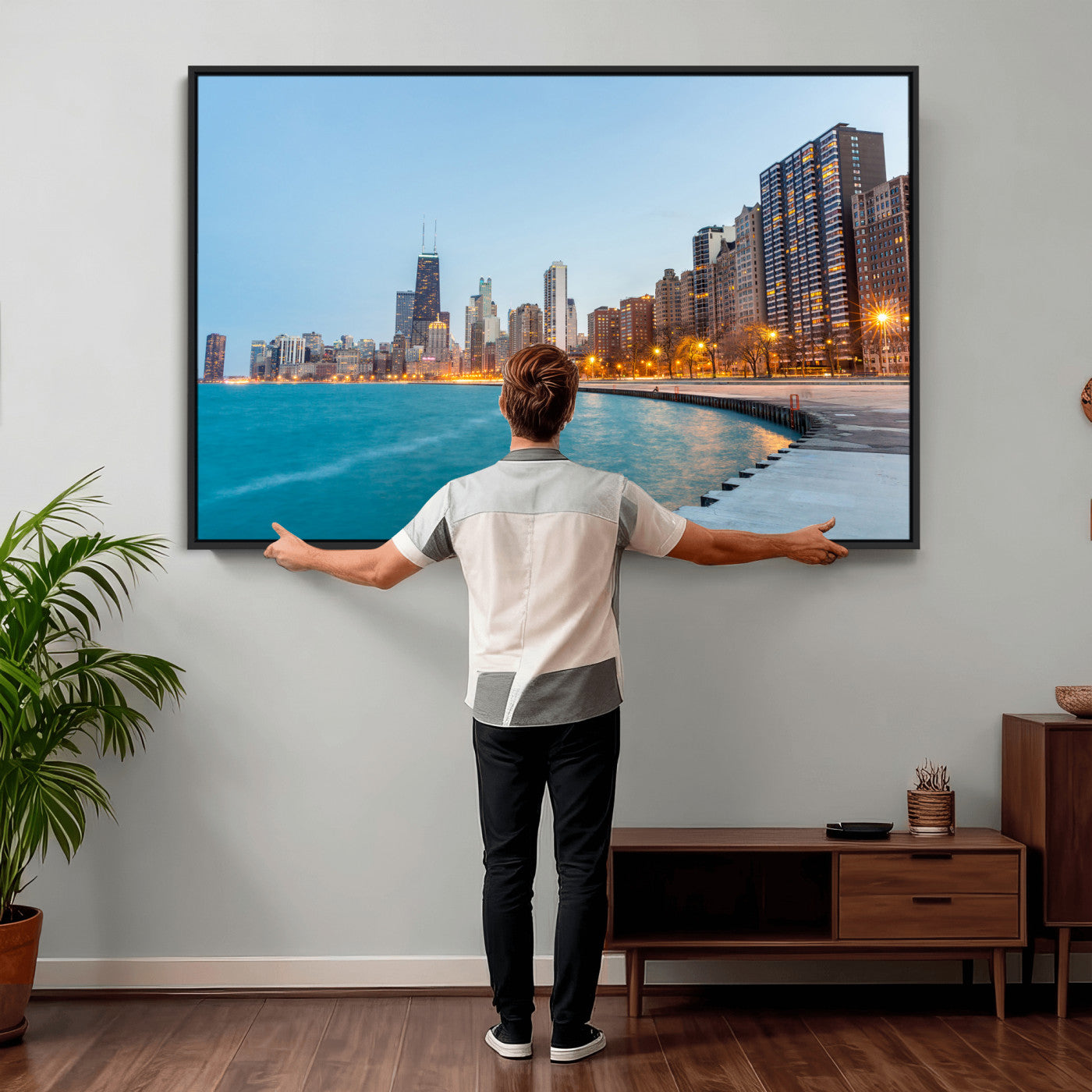 66780141-MGV-CV-36X24 - Chicago Wall Art Canvas Print, Chicago City Downtown Night Cityscape Print for Modern Urban Wall Decor