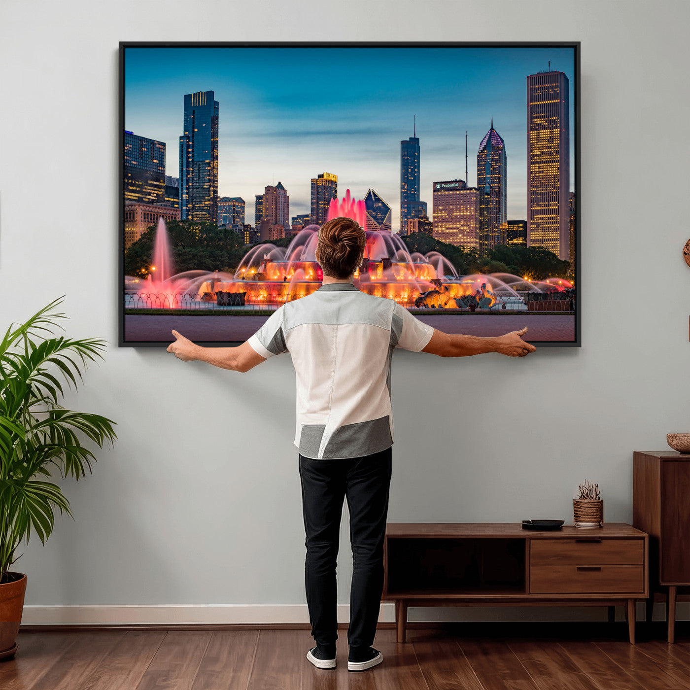 46805285-MGV-CV-36X24 - Chicago Wall Art Canvas Print, Chicago City Downtown Night Cityscape Print for Modern Urban Wall Decor