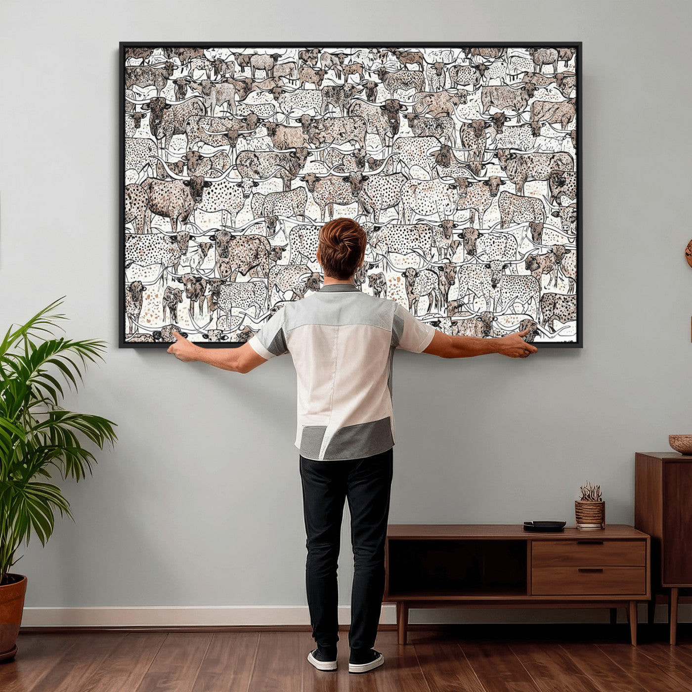 49200255-MGV-CV-36X24 - Farmhouse Animals Wall Art Canvas Print - Abstract Farm Animal Drawing Mid-Century Wall Art for Cabin Decor