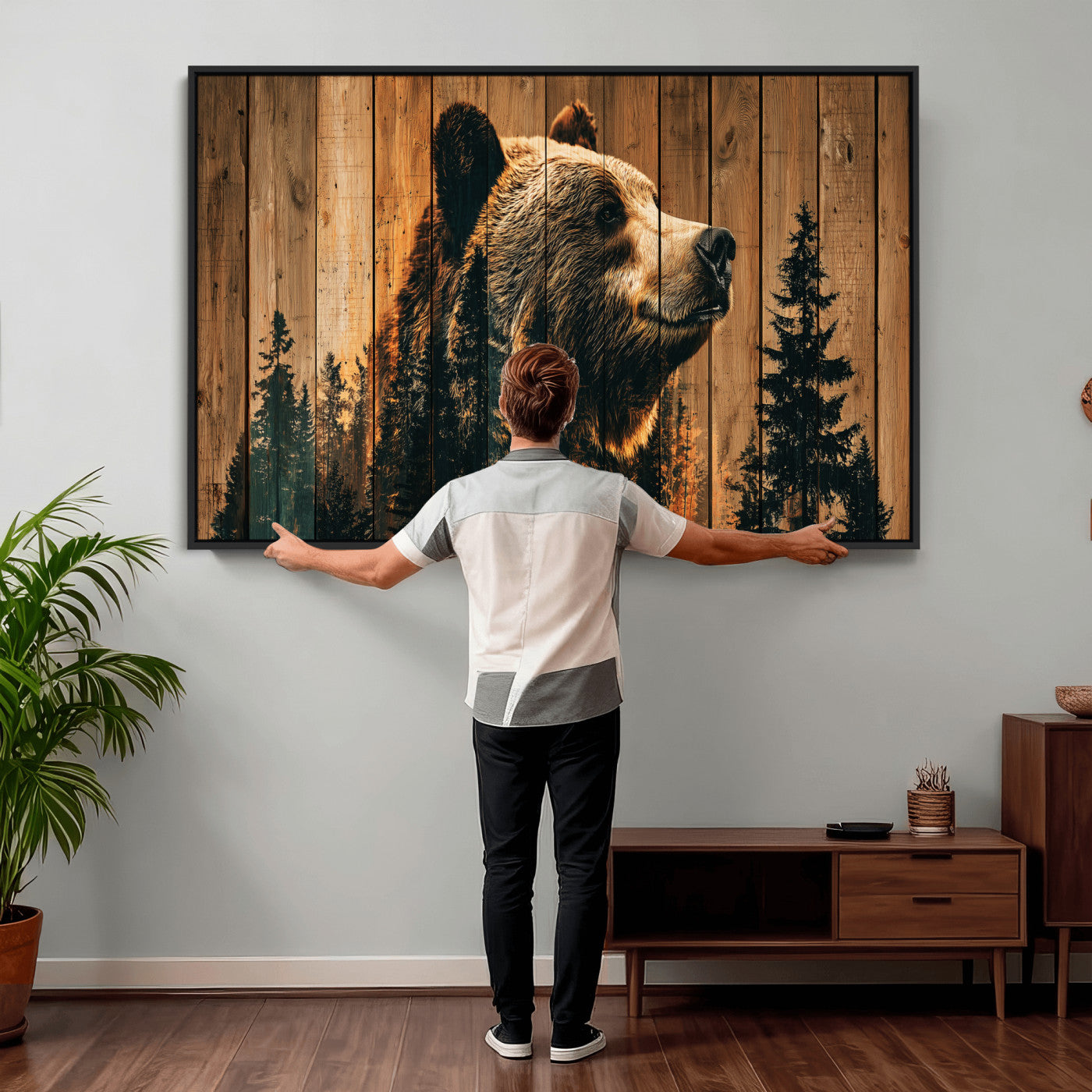 31552198-MGV-CV-36X24 - Rustic Bear Wall Art Canvas Print – Woodland Wildlife Artwork Print for Cabin, Lodge, and Farmhouse Home Decor