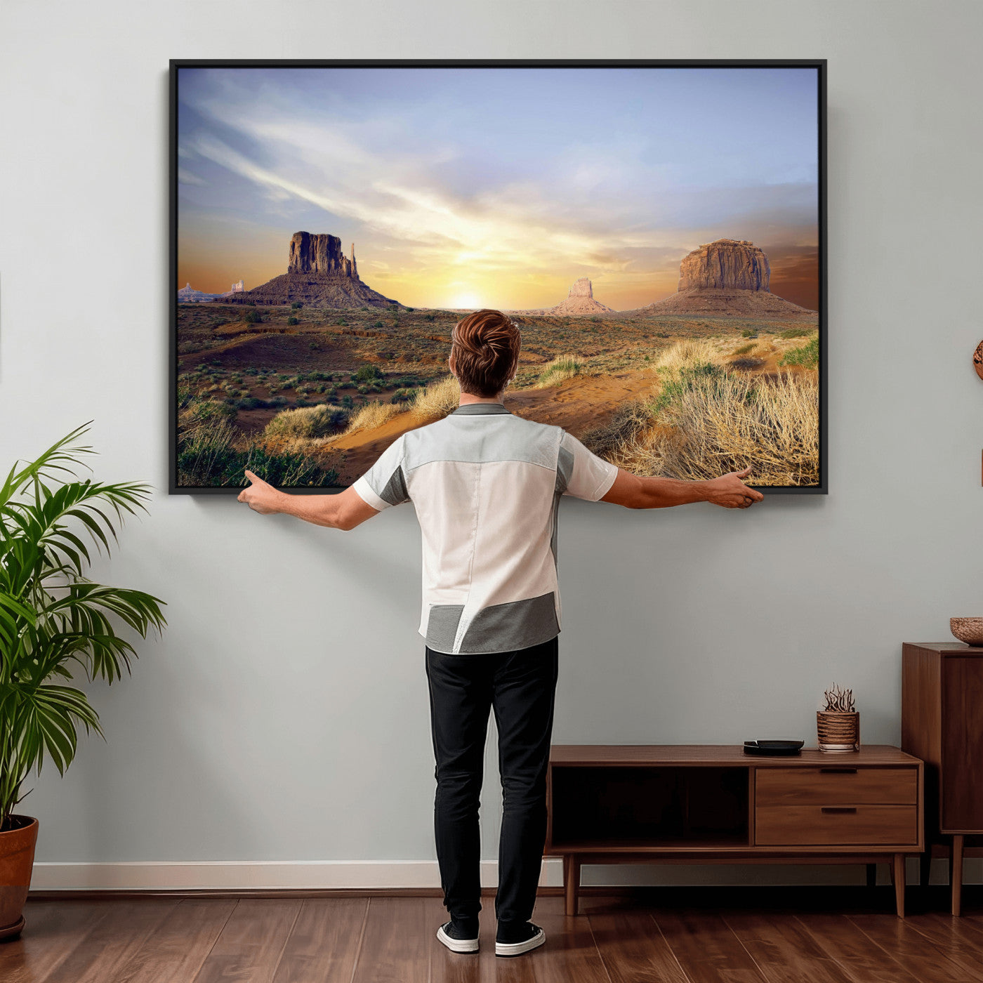 14901845-MGV-CV-36X24 - Monument Valley Desert Landscape Wall Art Canvas Print, Southwest Desert Rock Formation Canvas Print, Western Red Rock Panorama Art Printing