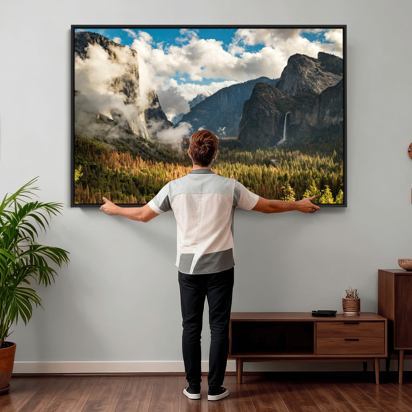 18271001-MGV-CV-36X24 - Yosemite Valley River Landscape Wall Art Canvas Print, Granite Cliffs Forest River Canvas Print, California National Park Moody Scenic Art Printi