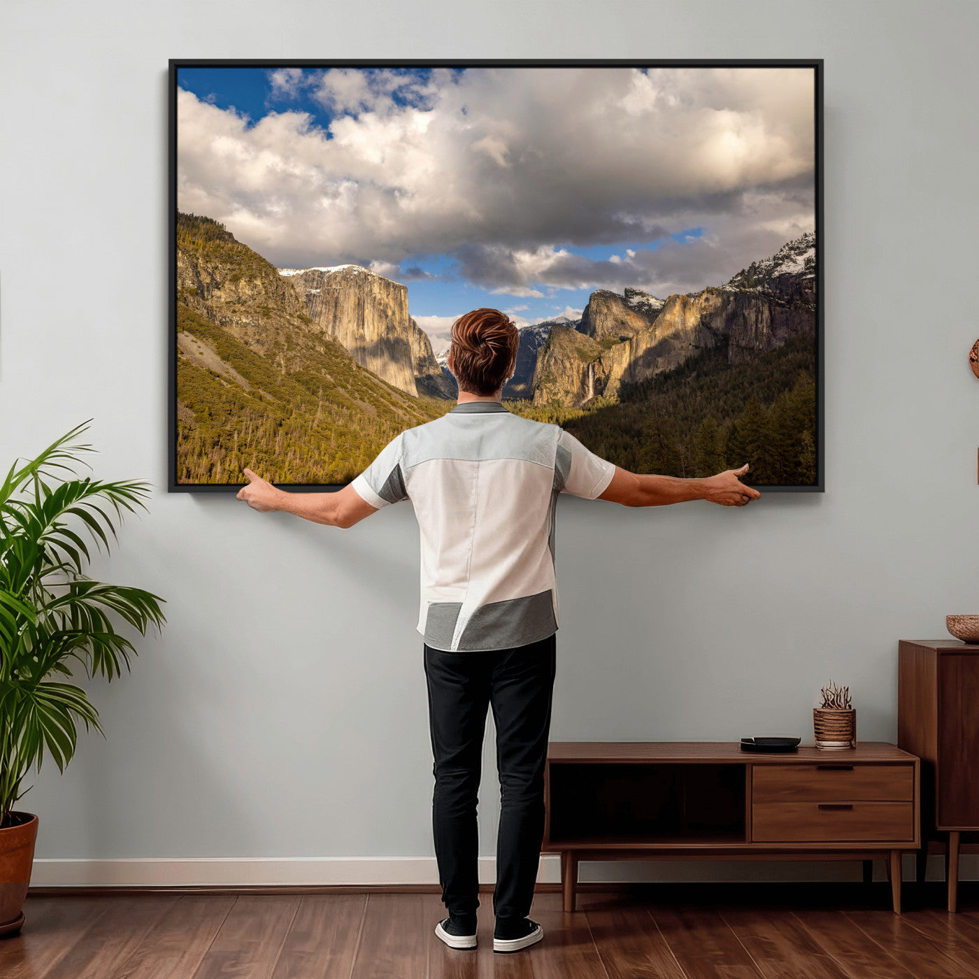 51451302-MGV-CV-36X24 - Yosemite Valley Mountain Landscape Wall Art Canvas Print, Granite Cliff Forest Valley Canvas Print, California National Park Scenic Art Printing