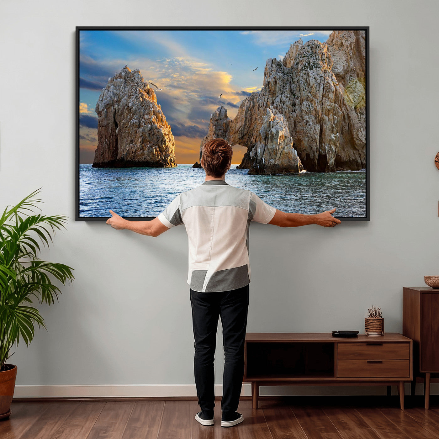 63505689-MGV-CV-36X24 - El Arco Cabo San Lucas Ocean Arch Wall Art Canvas Print, Baja California Rock Arch Seascape Canvas Print, Mexico Coastal Landmark Scenic Art Printing