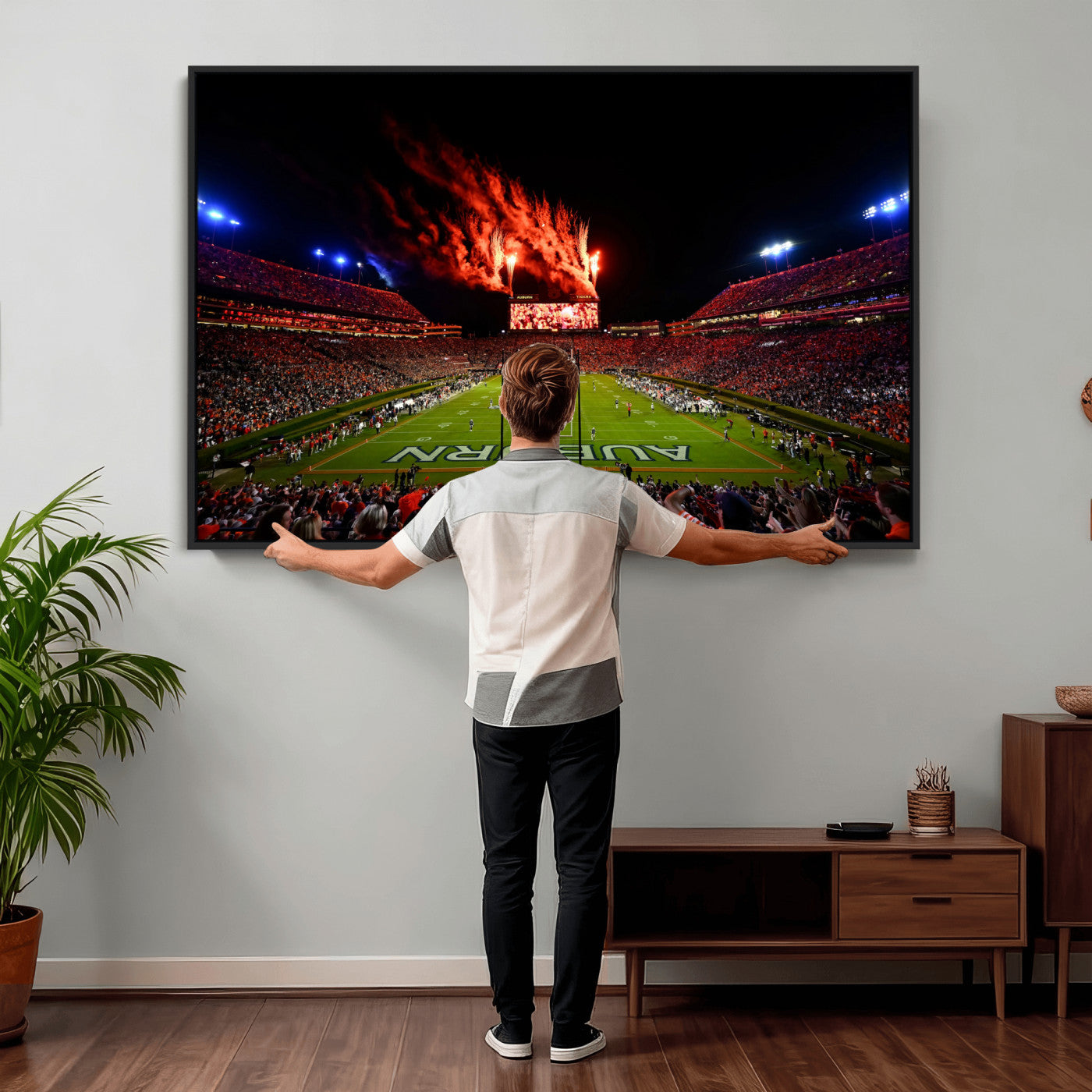 81918884-MGV-CV-36X24 - Auburn Stadium Wall Art Canvas Print, College Football Night Game Crowd, Jordan Hare Stadium Artwork