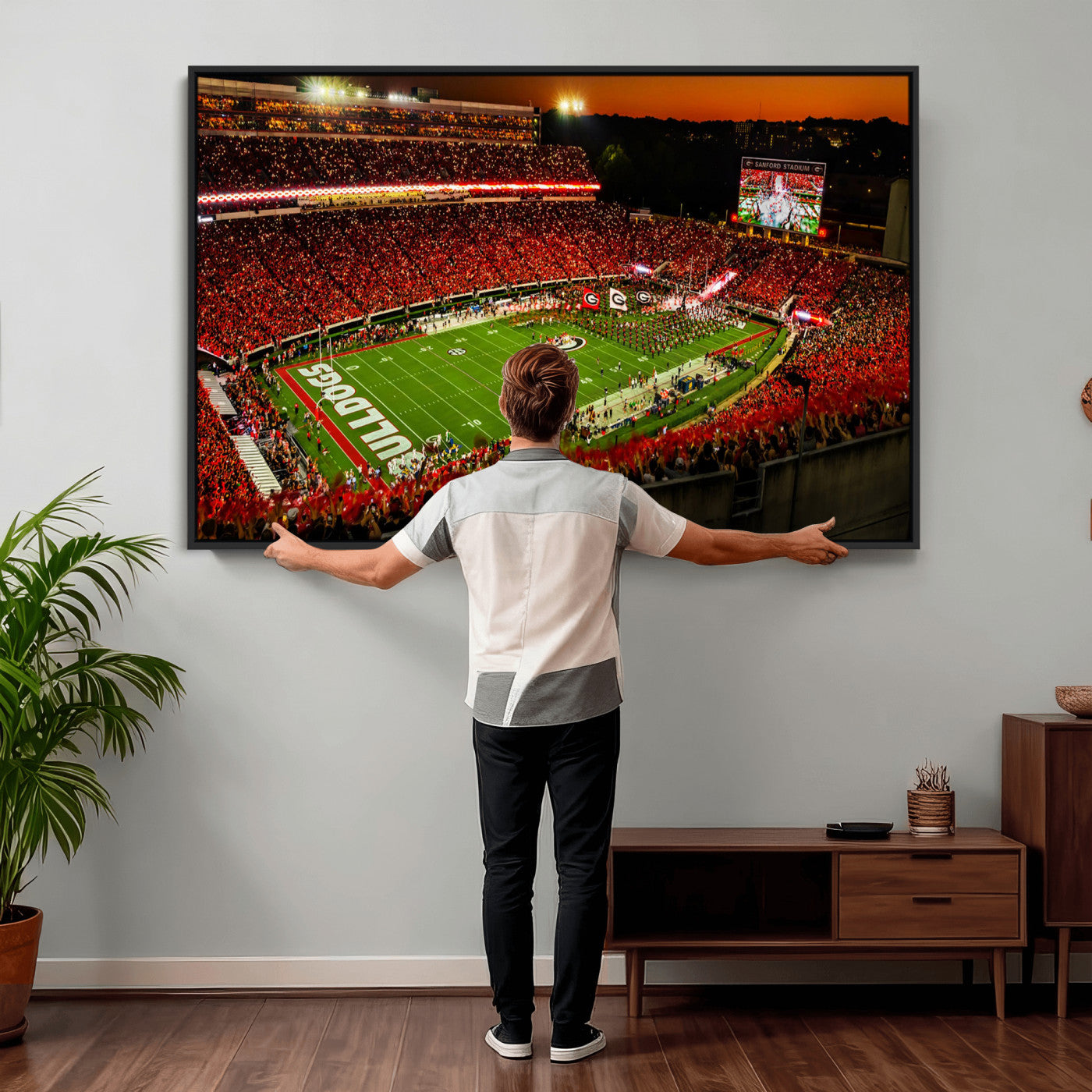 48894104-MGV-CV-36X24 - Georgia Bulldogs Stadium Wall Art Canvas Print, Sanford Stadium Night Game Panorama, College Football Crowd Wall Decor