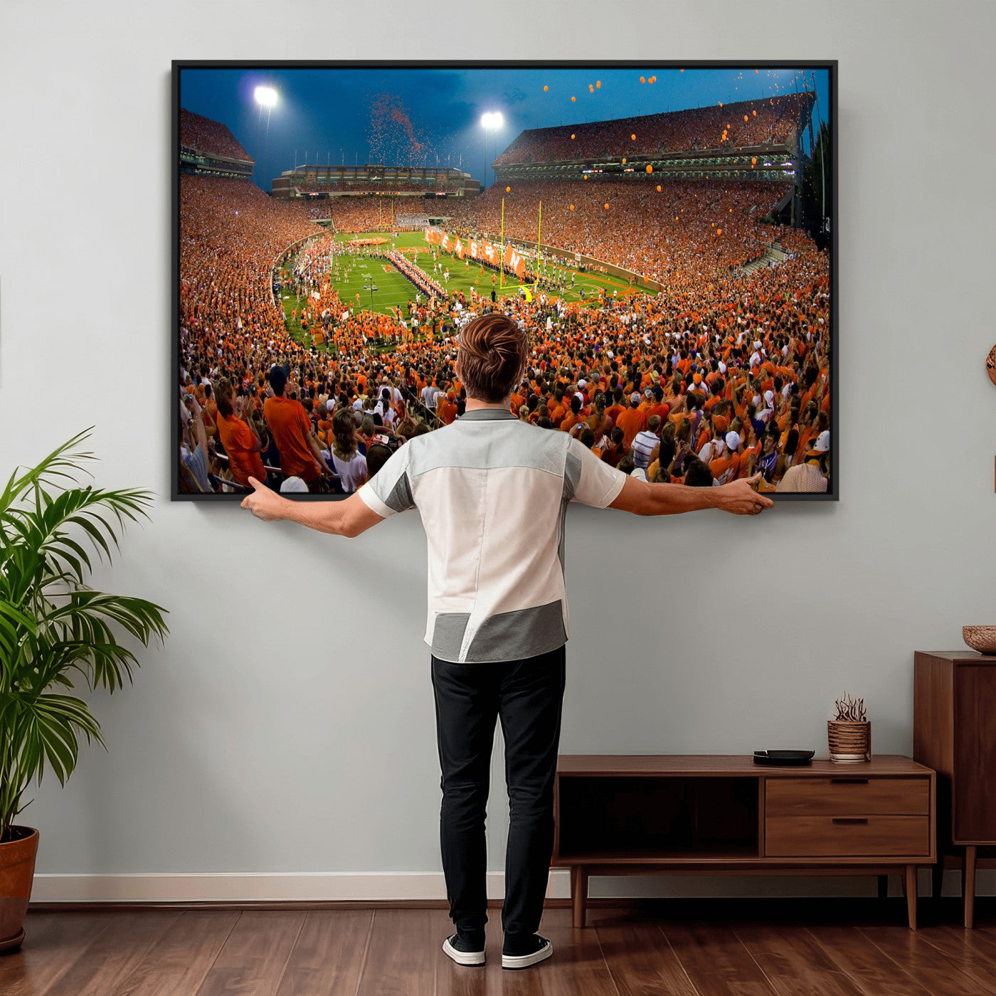 42850097-MGV-CV-36X24 - Clemson Tigers Memorial Stadium Wall Art Canvas Print, Death Valley Football Stadium Artwork, Packed Game Night Crowd Scene