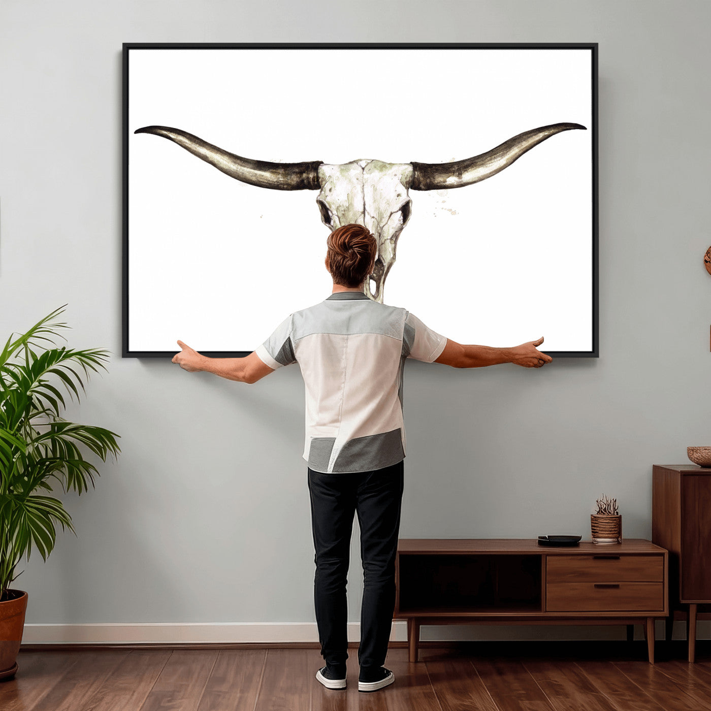 42788678A-MGV-CV-36X24 - Longhorn Skull Wall Art Canvas Print – Rustic Western Artwork Print for Living Room Wall Decor