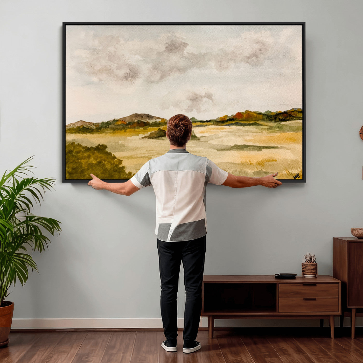 94151004-MGV-CV-36X24 - Watercolor Abstract Countryside Wall Art Canvas Print, Neutral Pastoral Landscape Painting Wall Decor for Modern Farmhouse Interiors