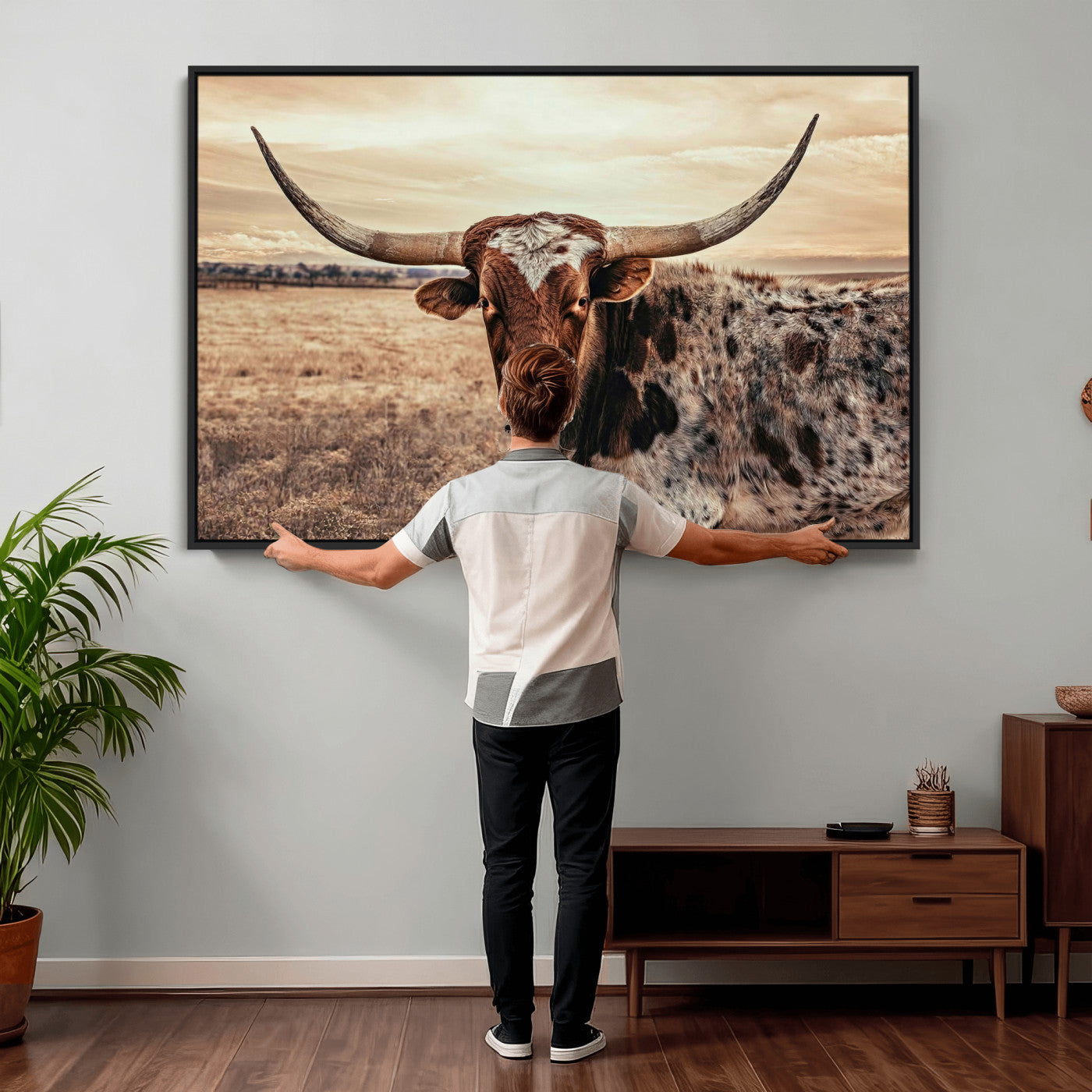 55805825-MGV-CV-36X24 - Texas Longhorn Wall Art Canvas Print – Western Cattle Ranch Artwork for Rustic Farmhouse Decor