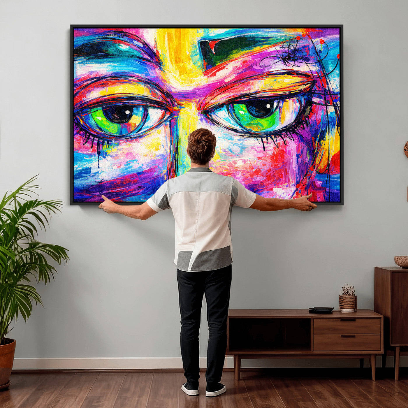 99390655-MGV-CV-36X24 - Colorful Abstract Face Wall Art Canvas Print – Modern Pop Art Portrait Artwork for Contemporary Living Room Decor