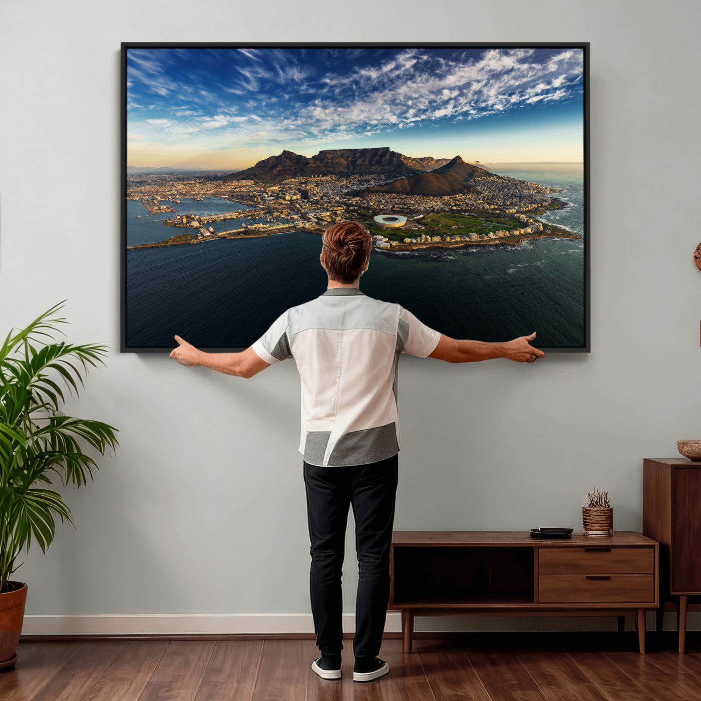 14654591-MGV-CV-36X24 - Cape Town Skyline Wall Art Canvas Print – Table Mountain Coastal Cityscape Artwork for Modern Office Decor