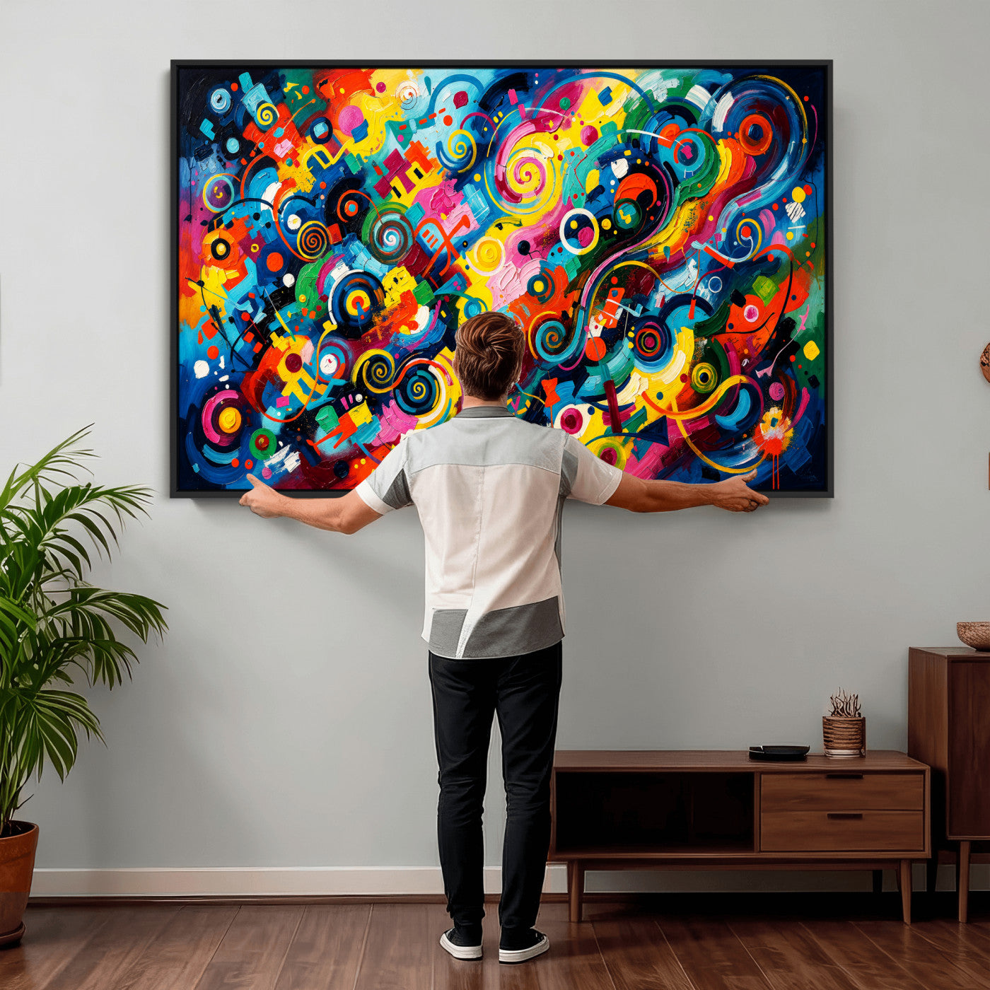 4712069R1-MGV-CV-36X24 - Geometric Abstract Wall Art Canvas Print, Bold Color Abstract Expressionist Painting Print, Modern Geometric Abstract Canvas Art