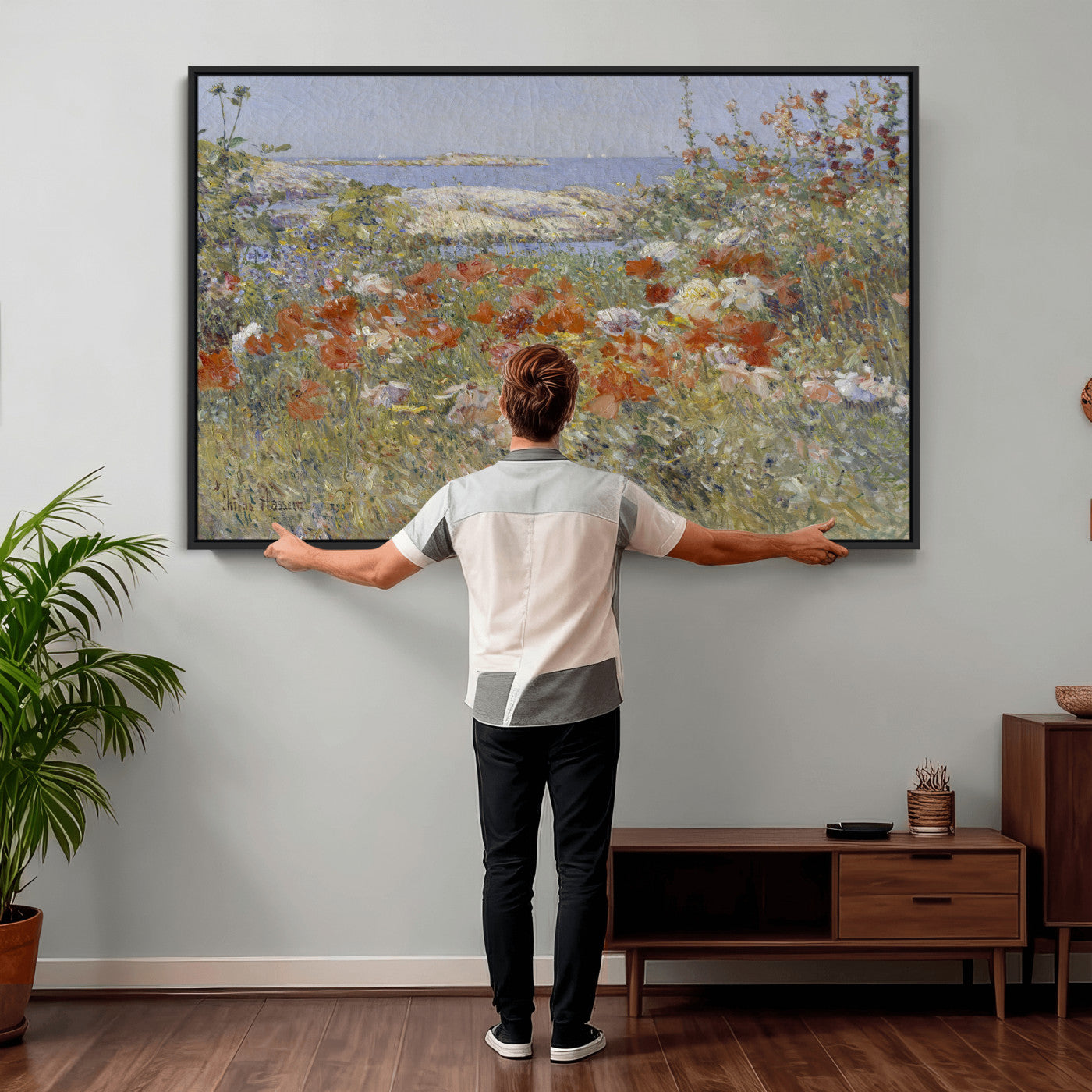 54770907-MGV-CV-36X24 - Childe Hassam Celia Thaxter Garden Canvas — 1890 American Impressionist Poppy Floral Print | Isles of Shoals Coastal Art | Classic Gift