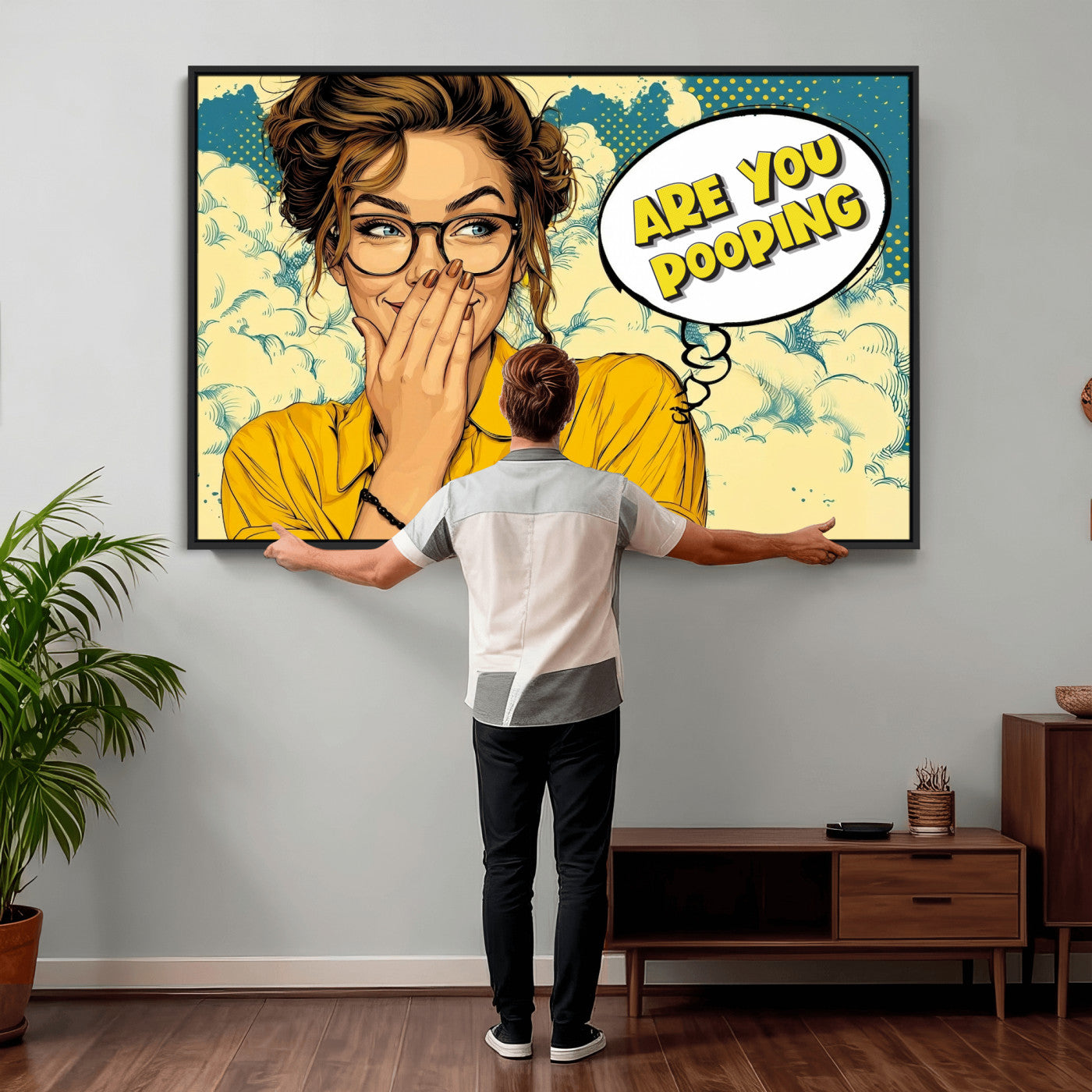 P79156505-MGV-CV-36X24 - Pop Art Print Bathroom Sign Wall Art Canvas Print — Funny Bathroom Canvas | Comic Style Toilet Wall Decor | Humor Gift | Are you Pooping