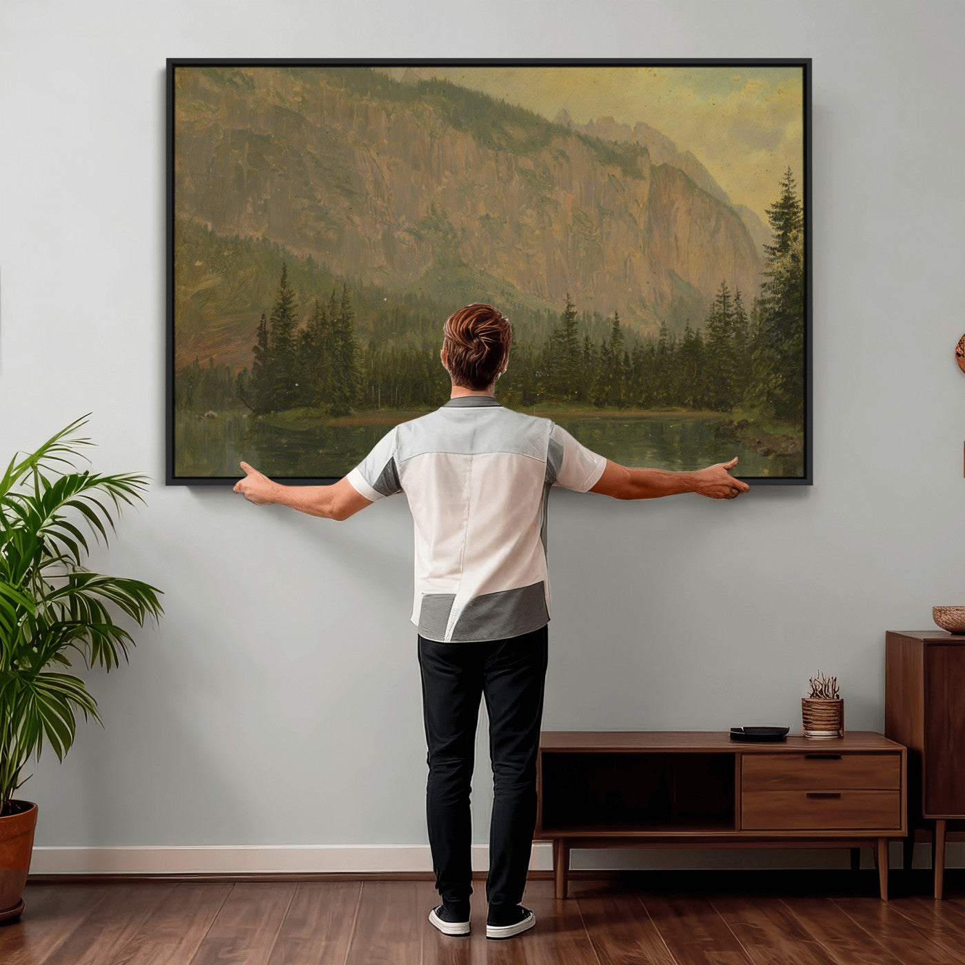 76844524-MGV-CV-36X24 - Frederic Edwin Church Hintersee Canvas Print, Hudson River School Mountain Lake Painting 1868, American Romantic Landscape, Vintage Nature Wall Art