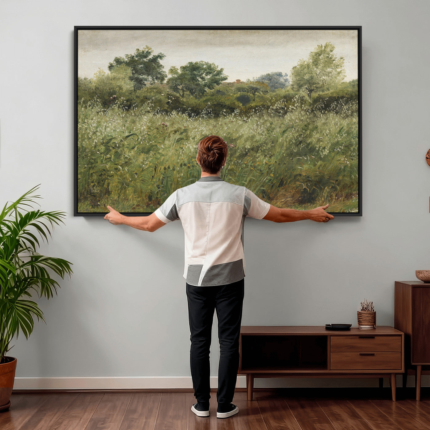 92328261-MGV-CV-36X24 - Wildflower Meadow Canvas Wall Art, Impressionist Overgrown Field Painting Print, Vintage Green Nature Decor, Cottagecore Botanical Art, Living Room Print