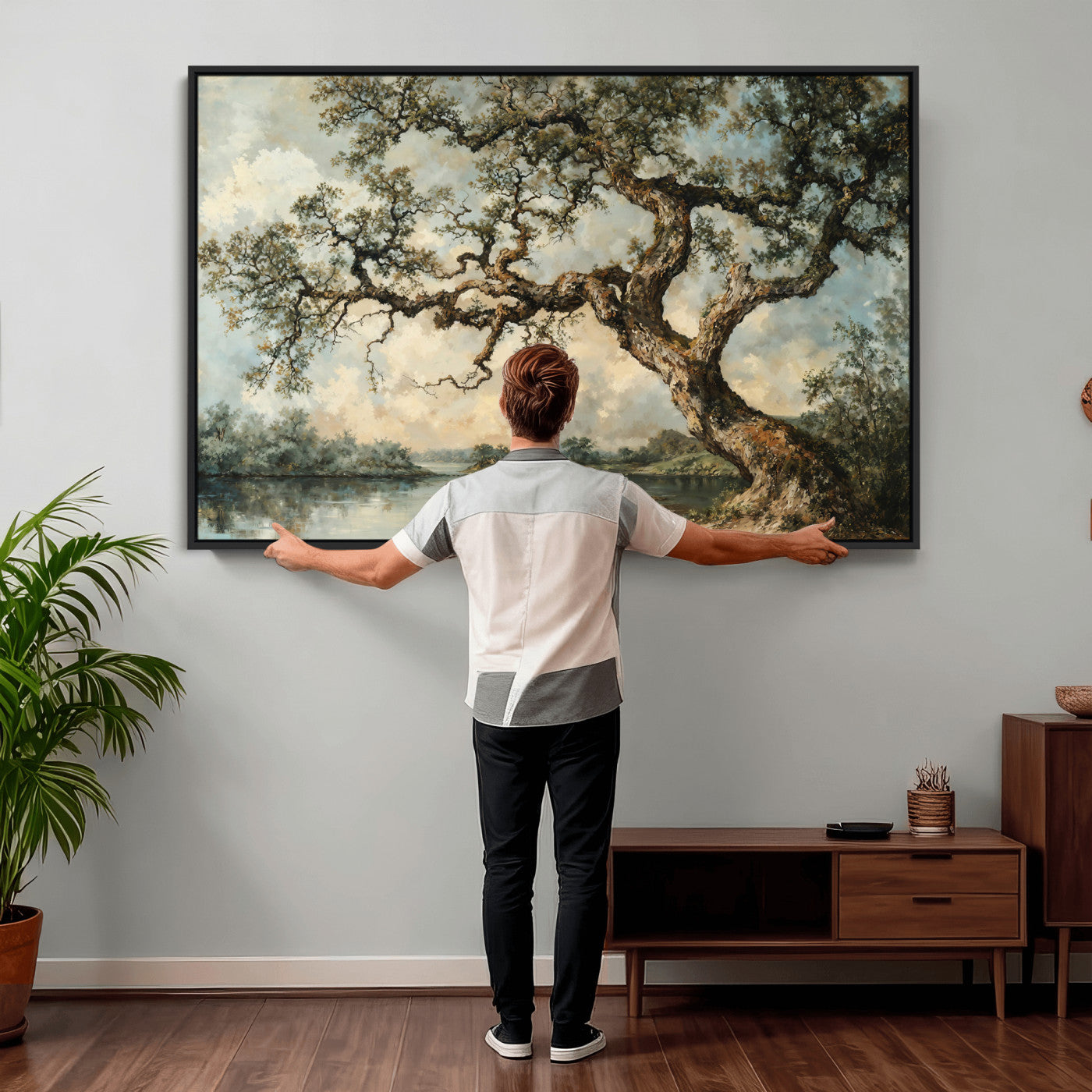 63857726-MGV-CV-36X24 - Old Oak Tree Canvas Wall Art, Turner Inspired Romantic Landscape Print, Vintage Nature Painting, Living Room Wall Decor, Antique Style Tree Art