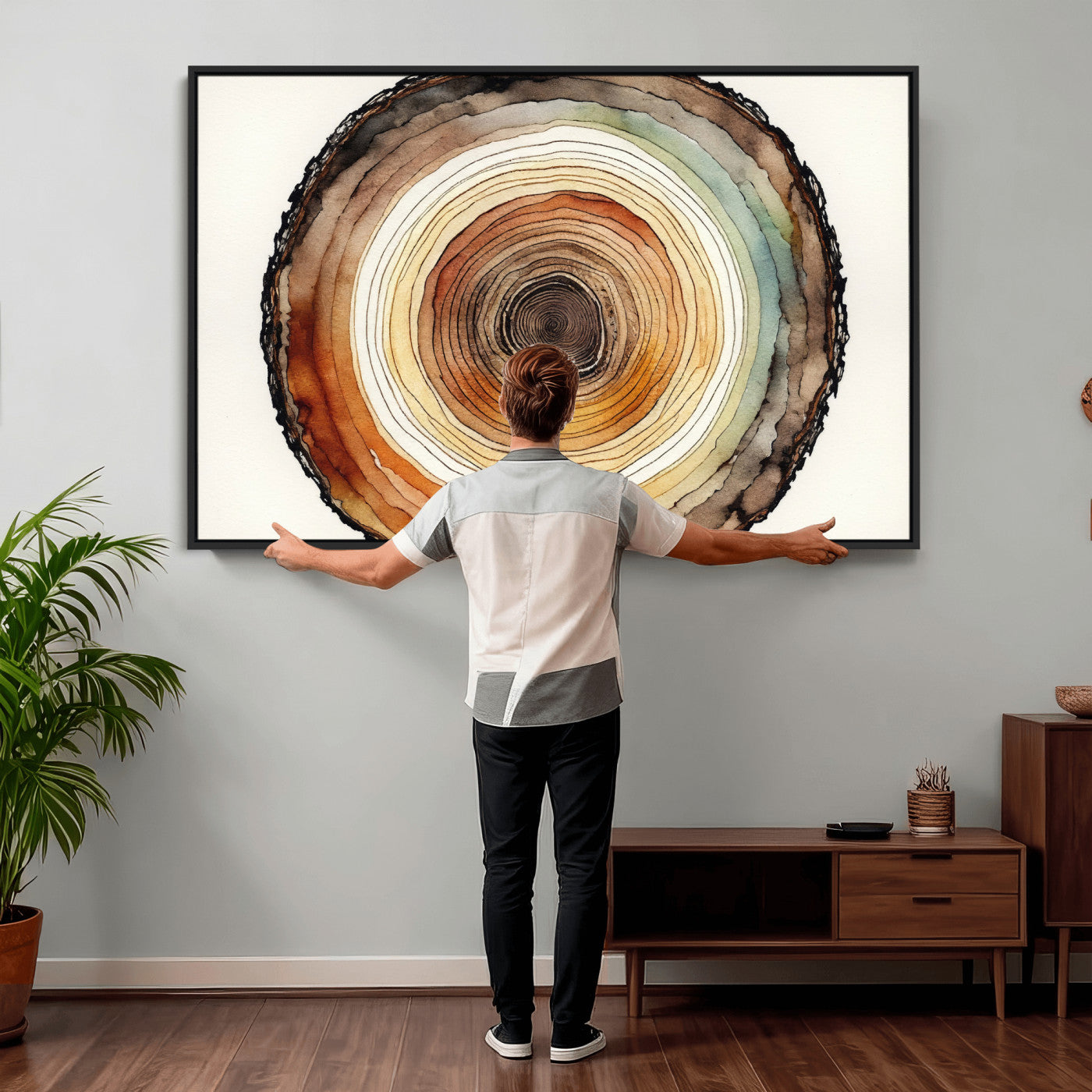 13719680-MGV-CV-36X24 - Natural Wood Slice Wall Art Canvas Print, Tree Ring Wall Art, Framed Abstract Nature Wall Decor, Earth Tone Statement Canvas Print