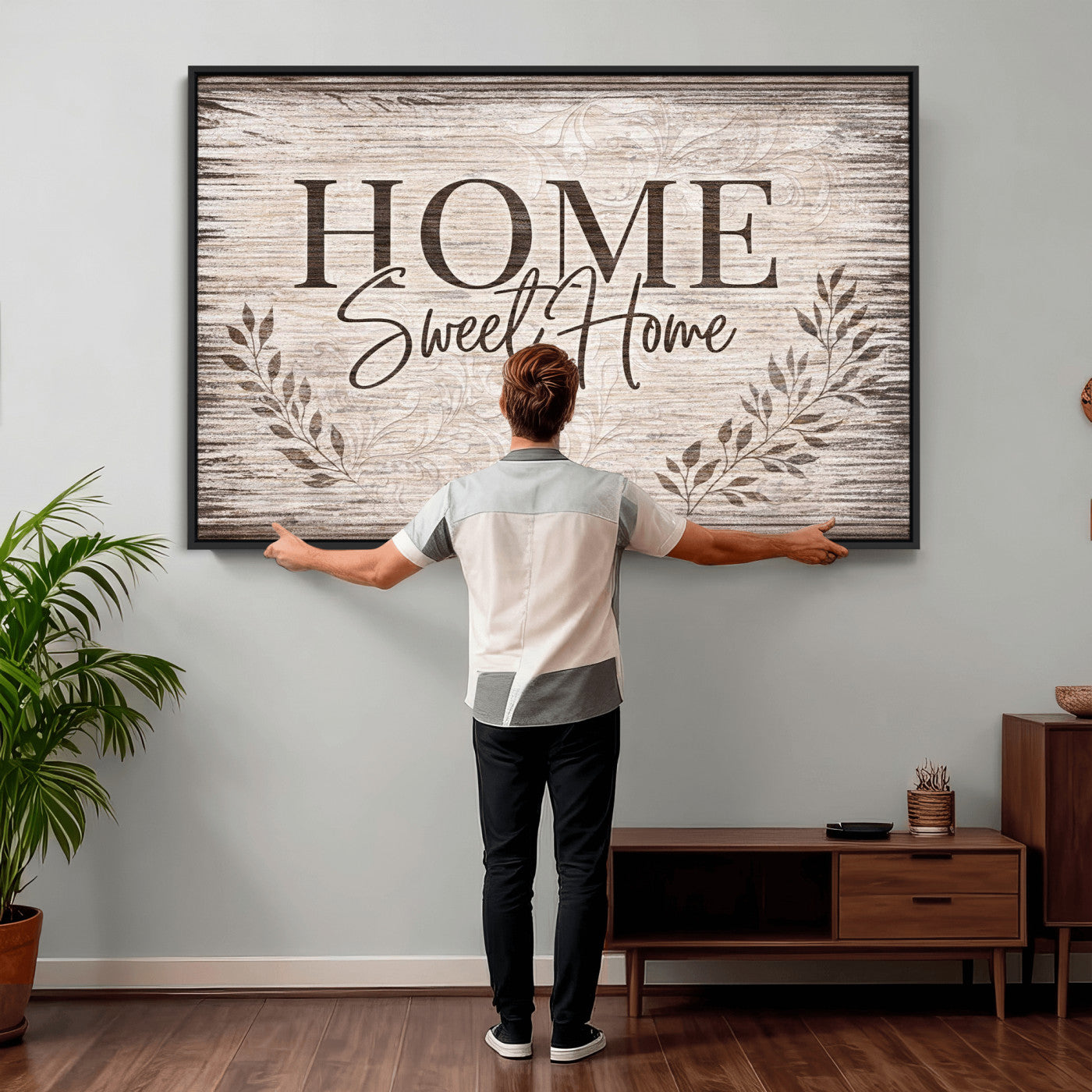 81157008S-MGV-CV-36X24 - Home Sweet Home Wall Art Canvas Print, Floral Farmhouse Sign, Rustic Neutral Entryway Bedroom Living Room Decor